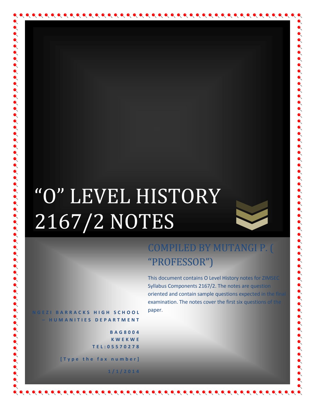 First page of History 2167/2 Notes