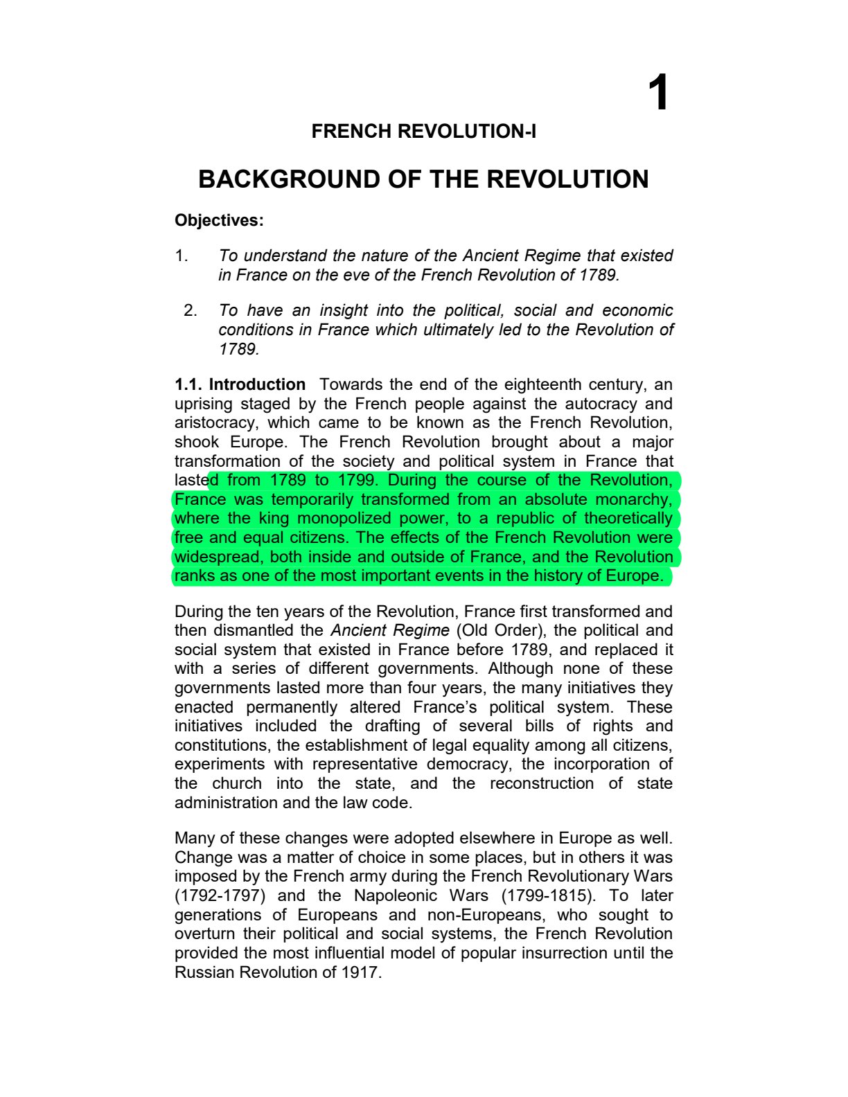 First page of History of Europe (1789-1919) History