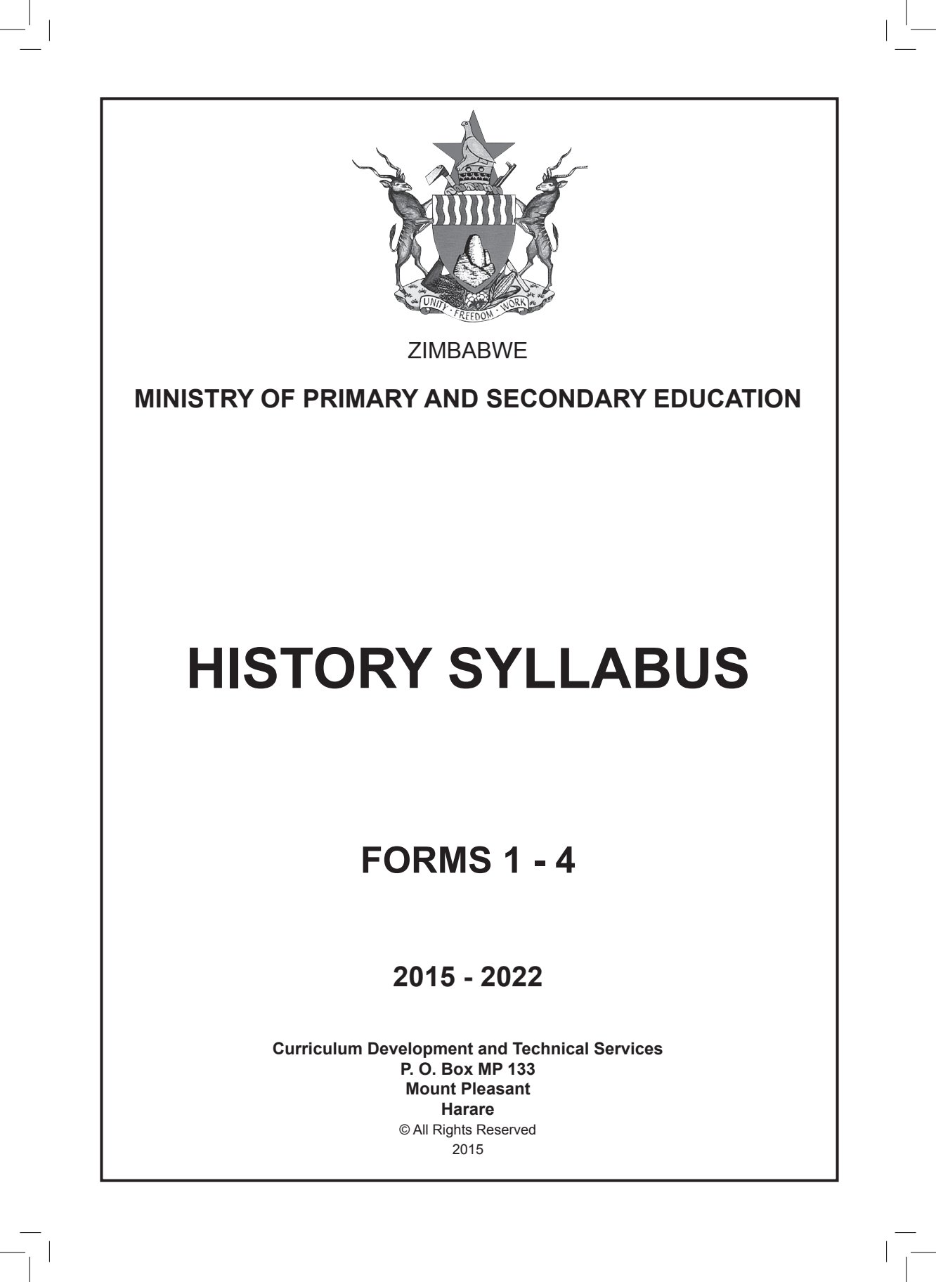 First page of History Syllabus Forms 1-4 2015-2022