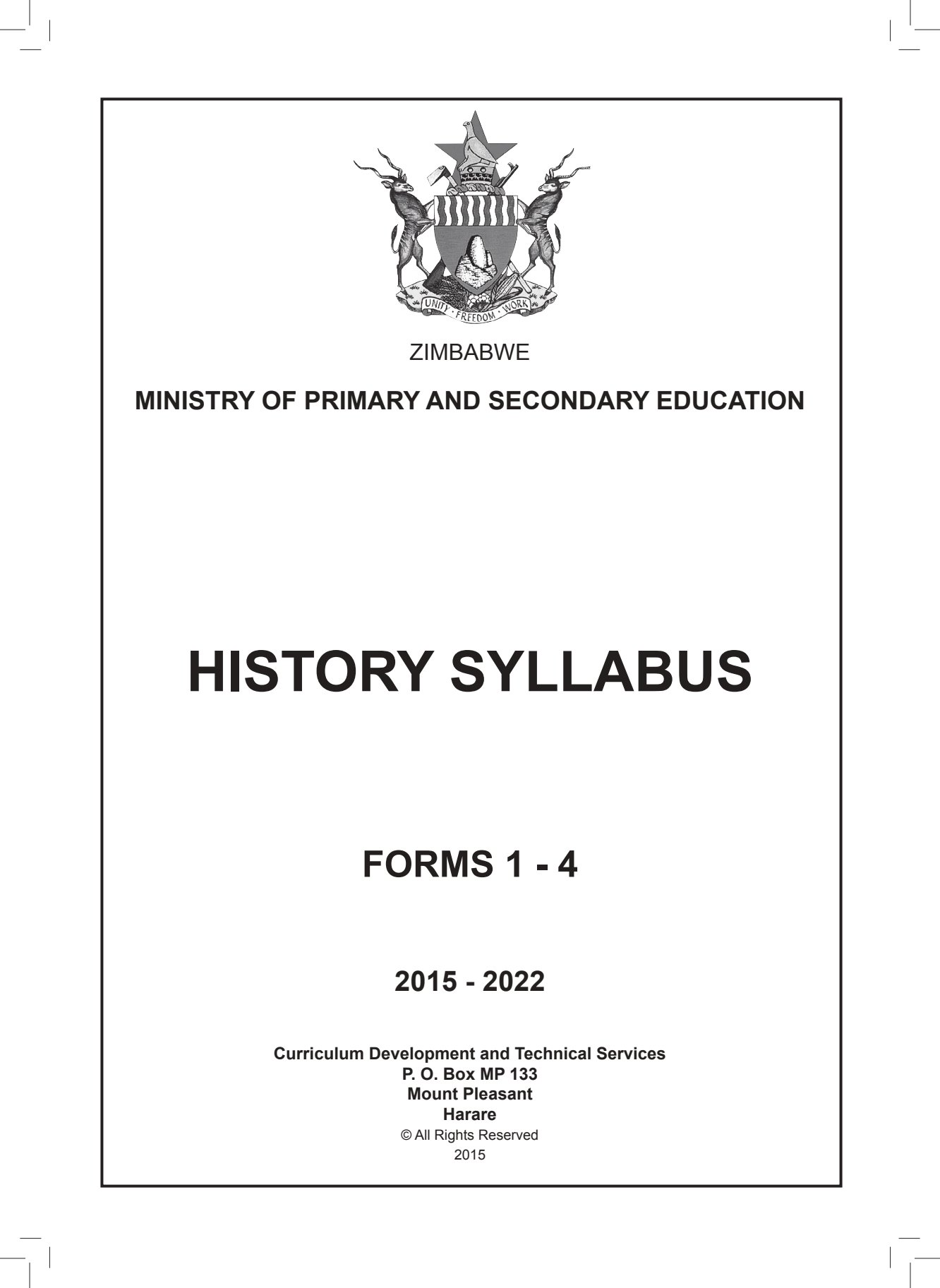 First page of History Syllabus Forms 1-4 2015-2022
