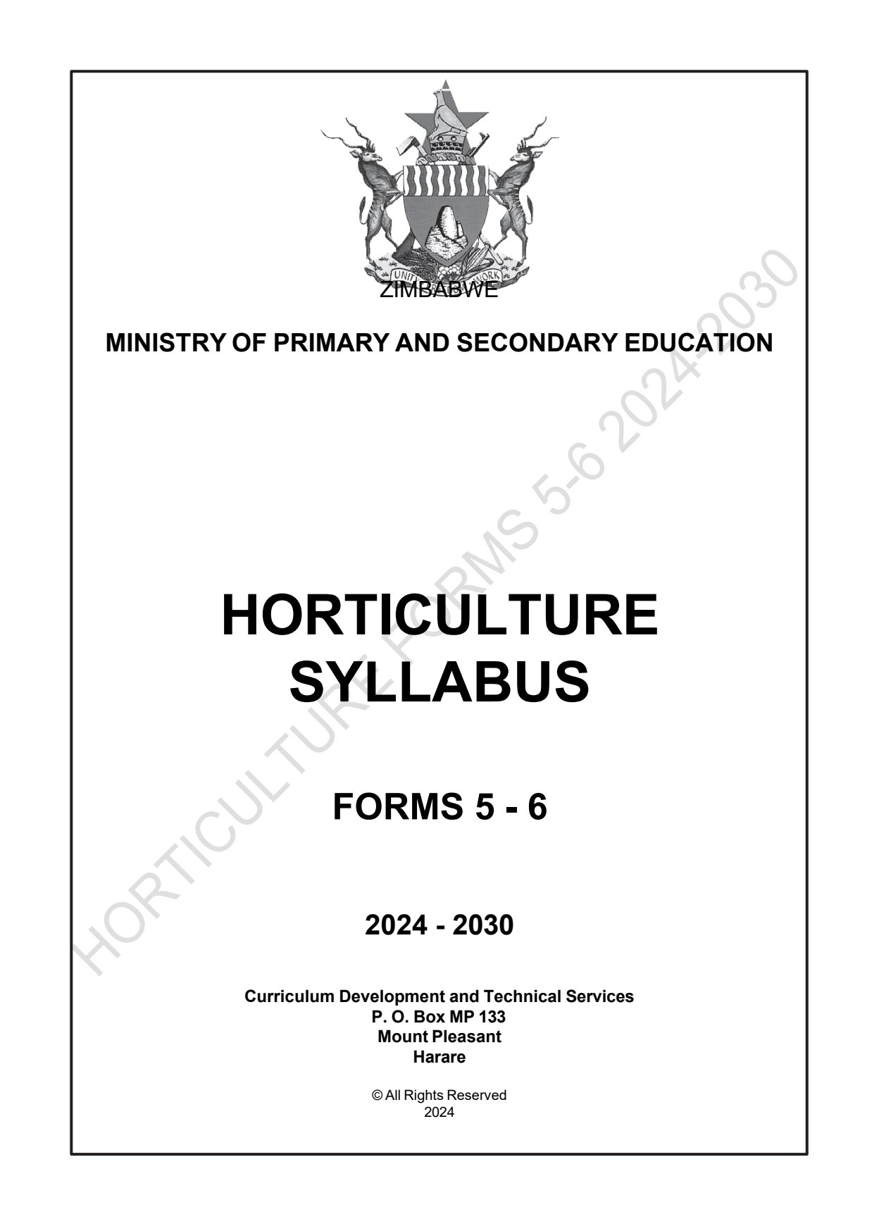 First page of Horticulture Syllabus Forms 5-6