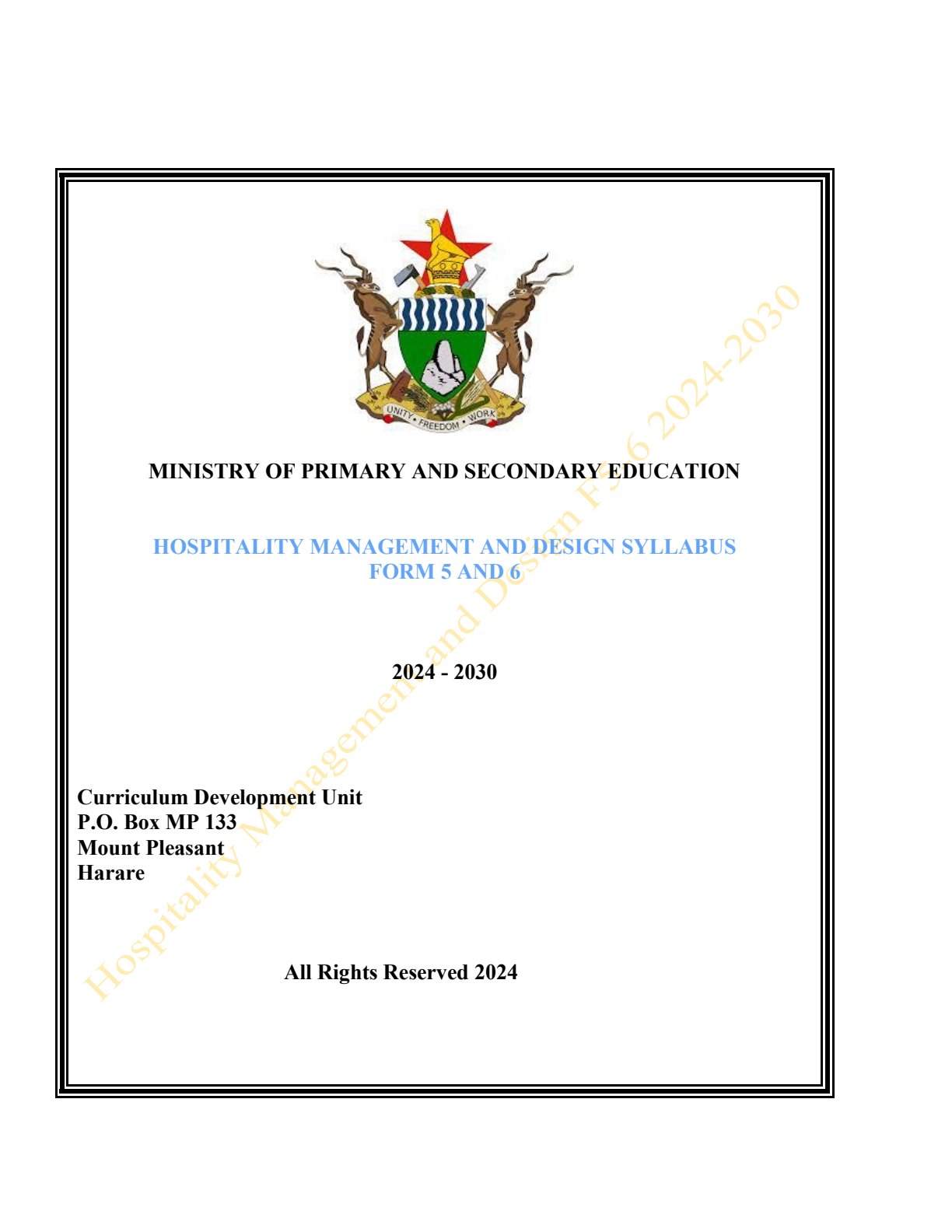 First page of Hospitality Management Design HBC A Level Syllabus_(0).pdf