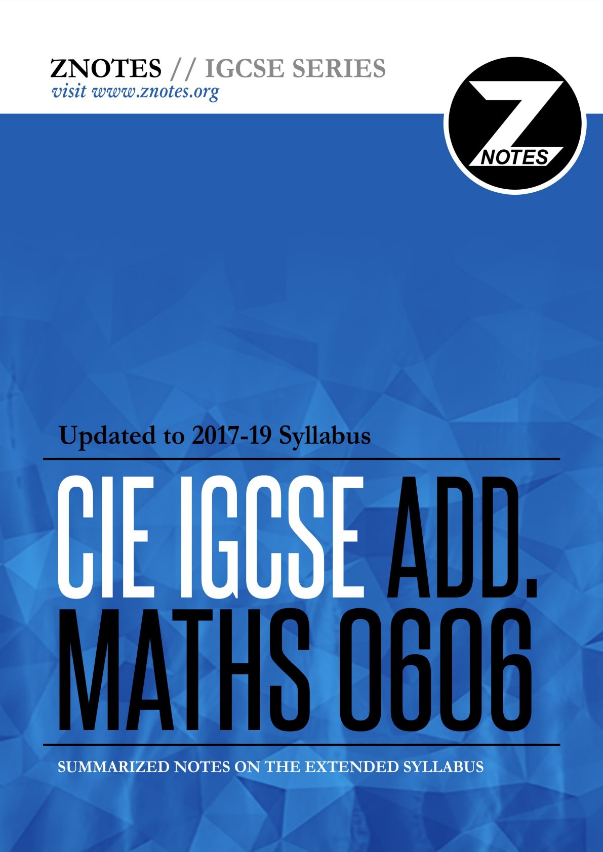 First page of IGCSE Additional Mathematics Notes Zimbabwe