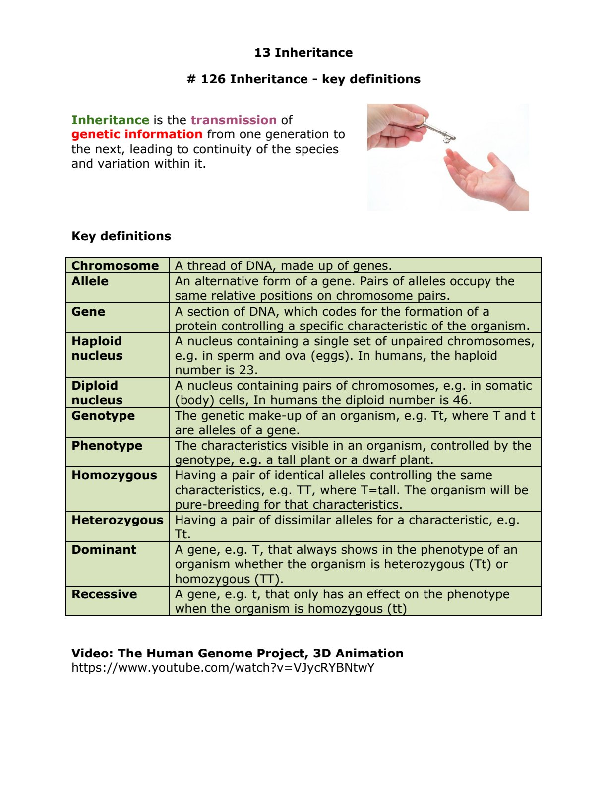 First page of IGCSE Biology Inheritance Notes Zimbabwe