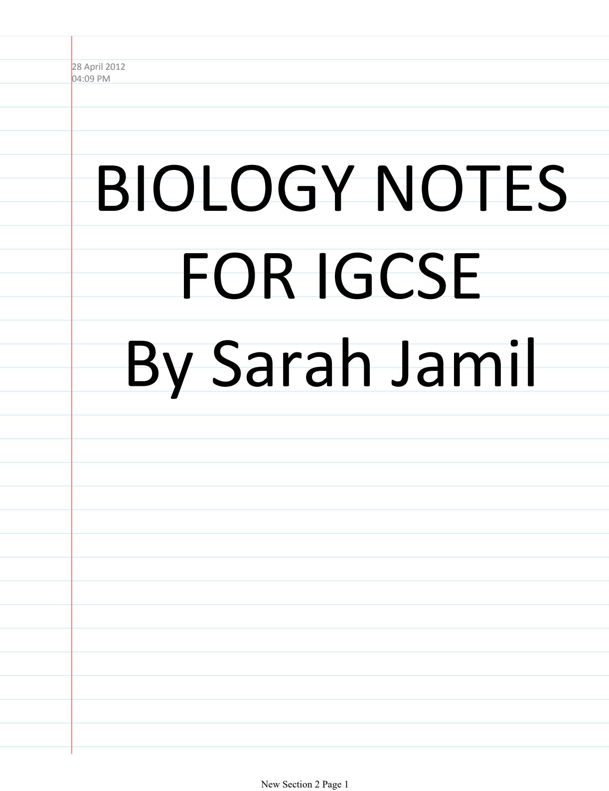 First page of IGCSE Biology Notes Zimbabwe