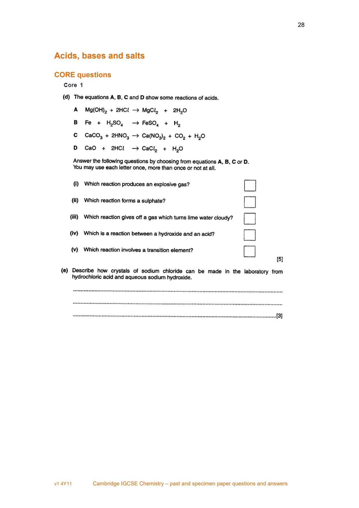 First page of IGCSE Chemistry Acids, bases and salts Revision Pack Zimbabwe