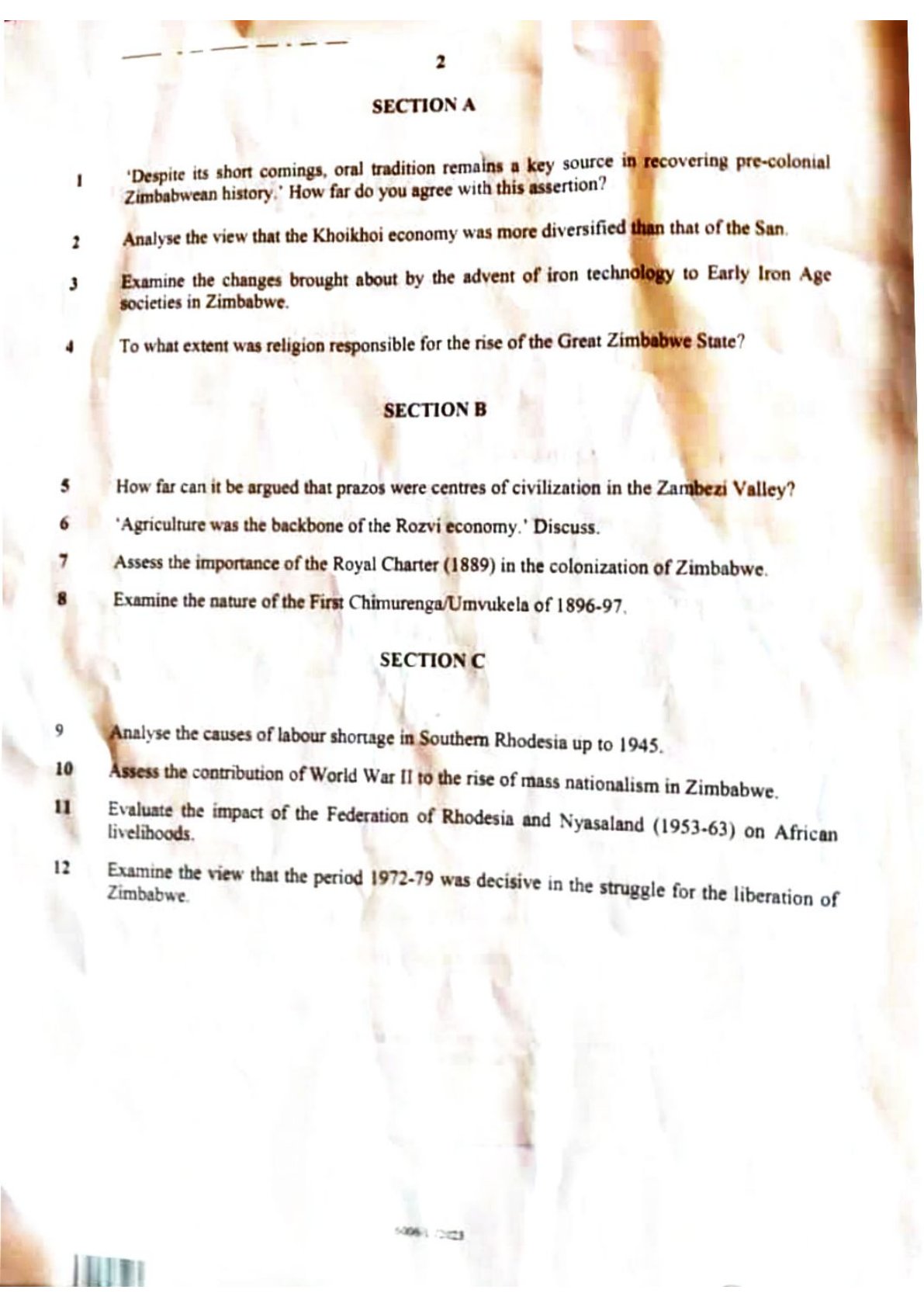 First page of June 2023 A Level History Questions Papers 1 and 2 Question Paper