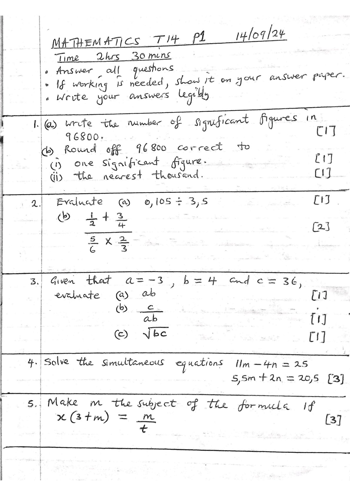 First page of KANOSEC Secondary Mathematics September 2024 Question Paper