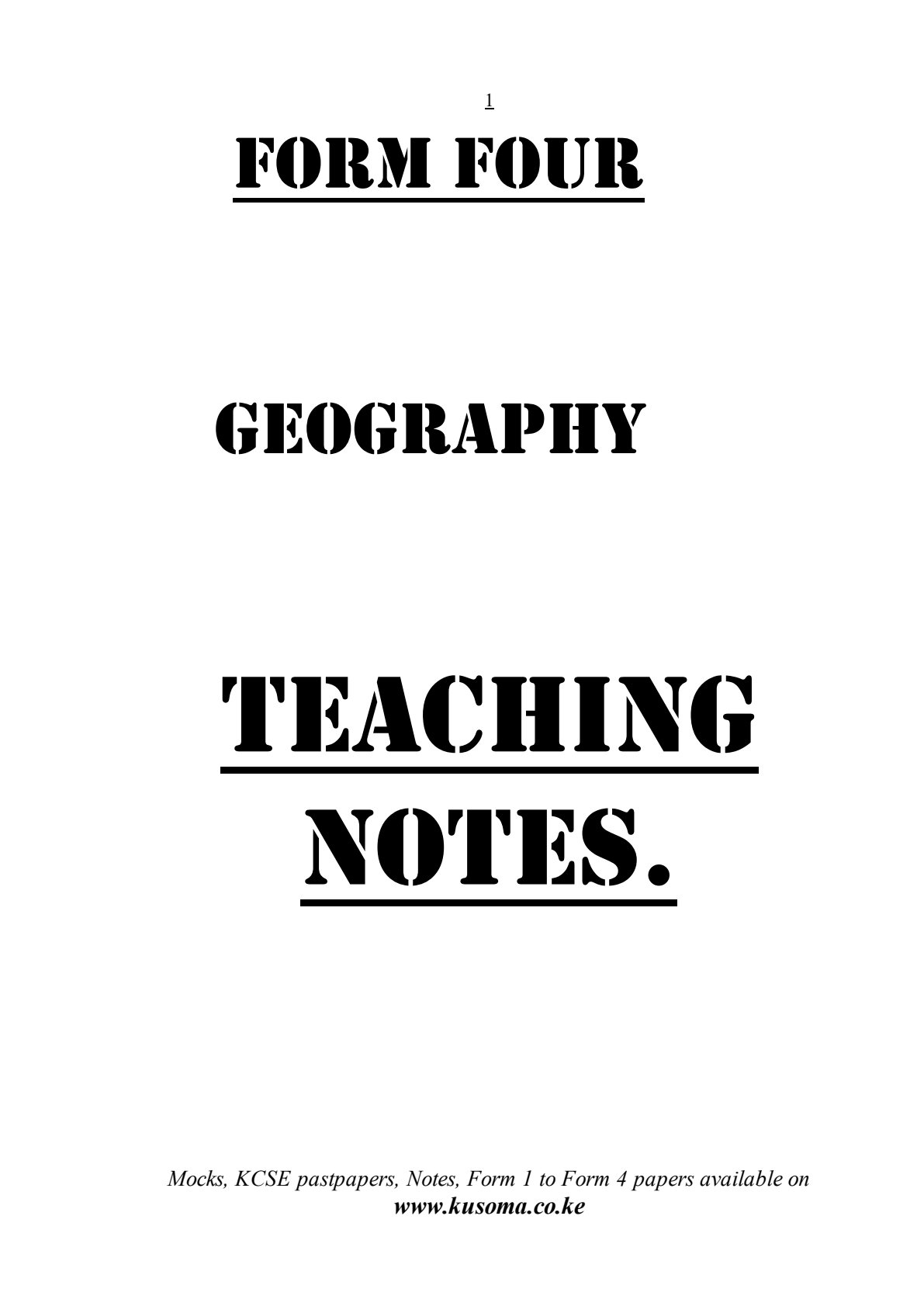 First page of KCSE Geography Notes Kenya