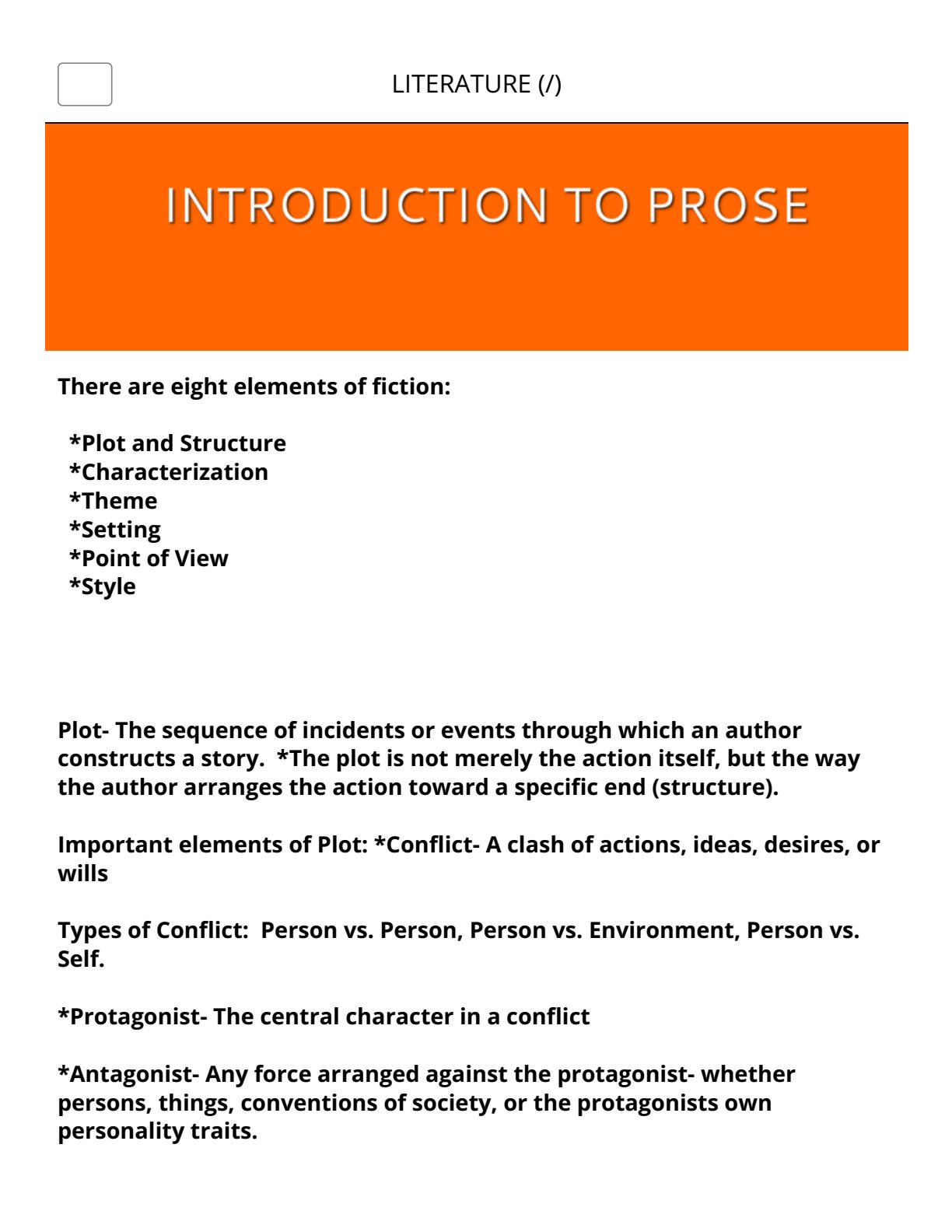First page of Literature in English Elements of Prose Notes Zimbabwe