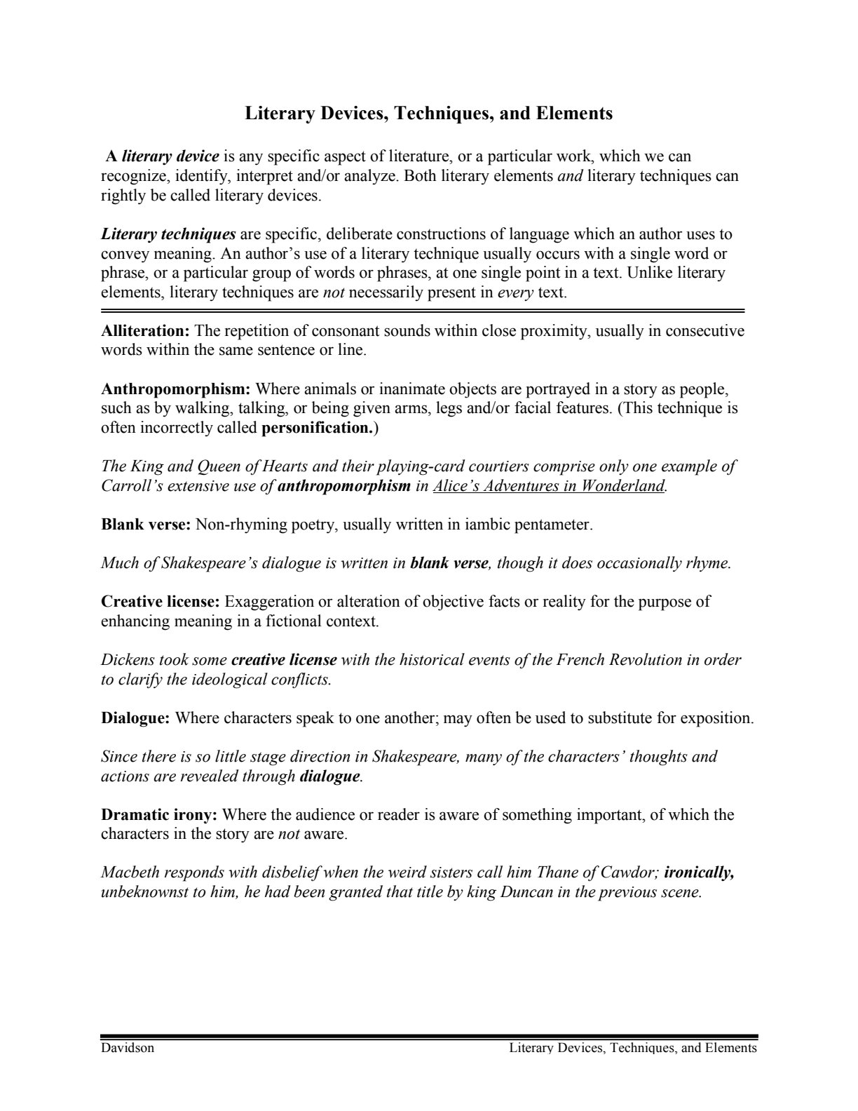 First page of Literature in English Literary Devices Notes Zimbabwe