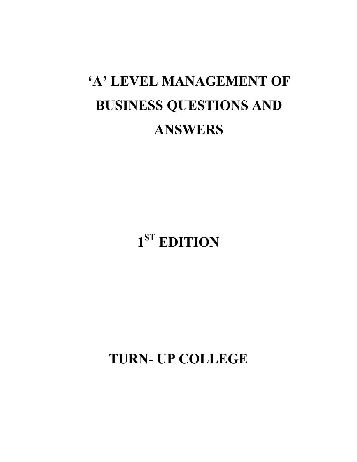 First page of Management of Business A Level Questions and Answers