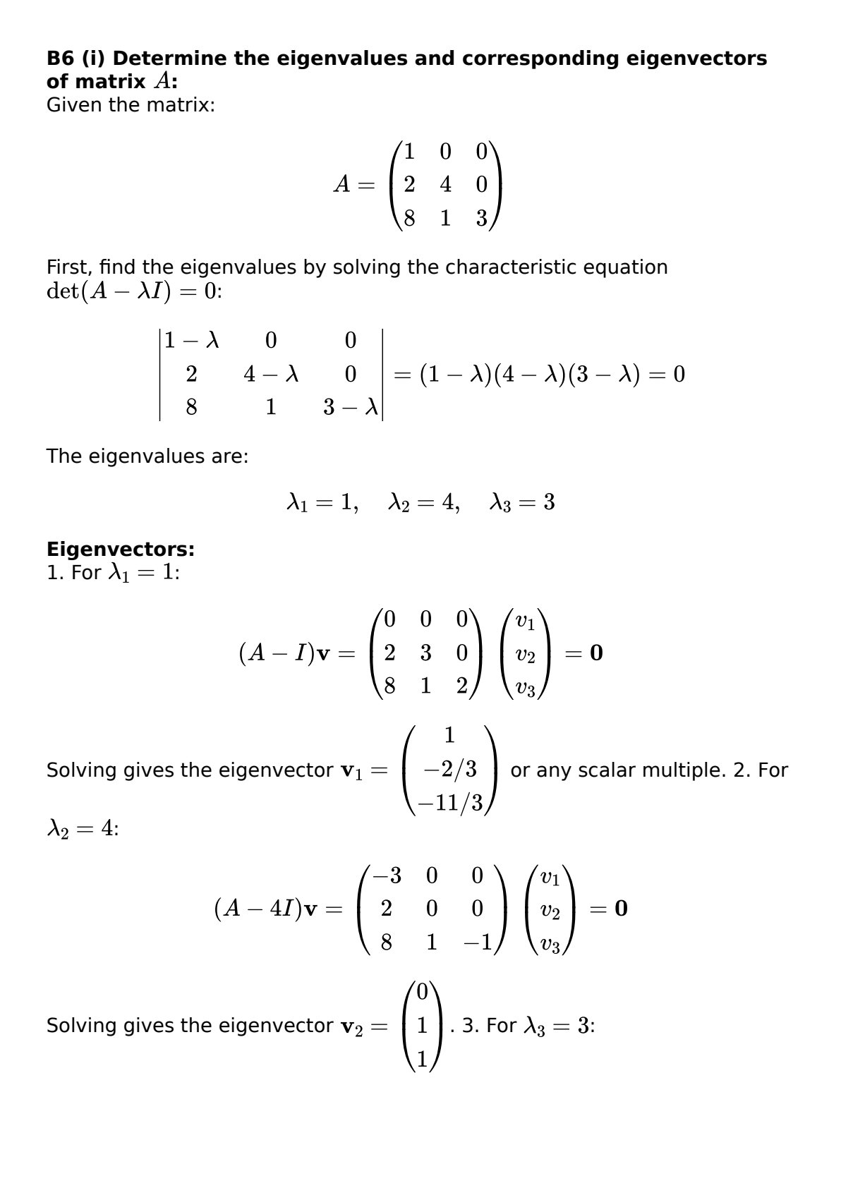 First page of Mathematics Eigenvalues and Eigenvectors Notes Zimbabwe