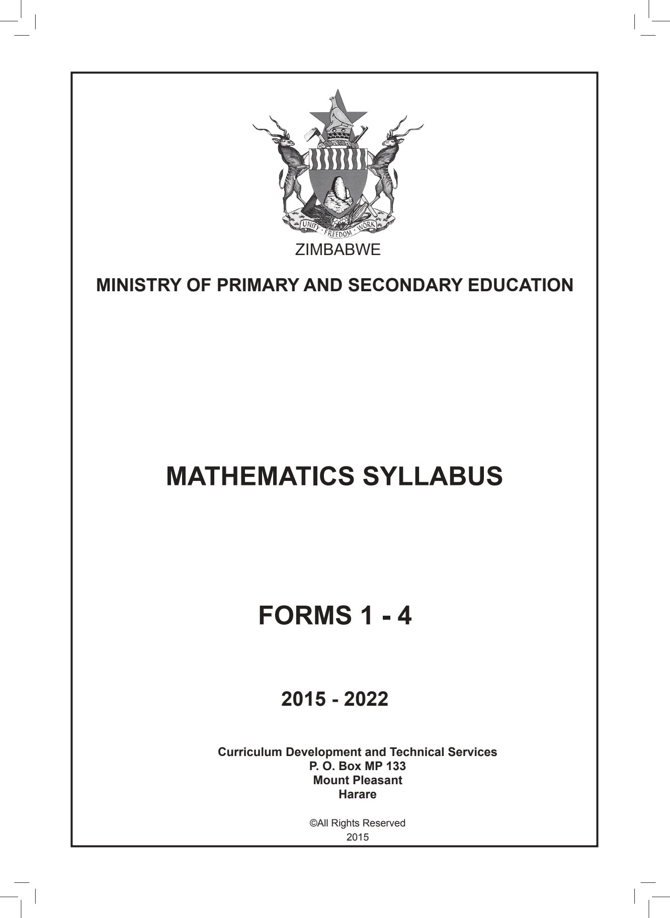 First page of Mathematics Syllabus Forms 1-4