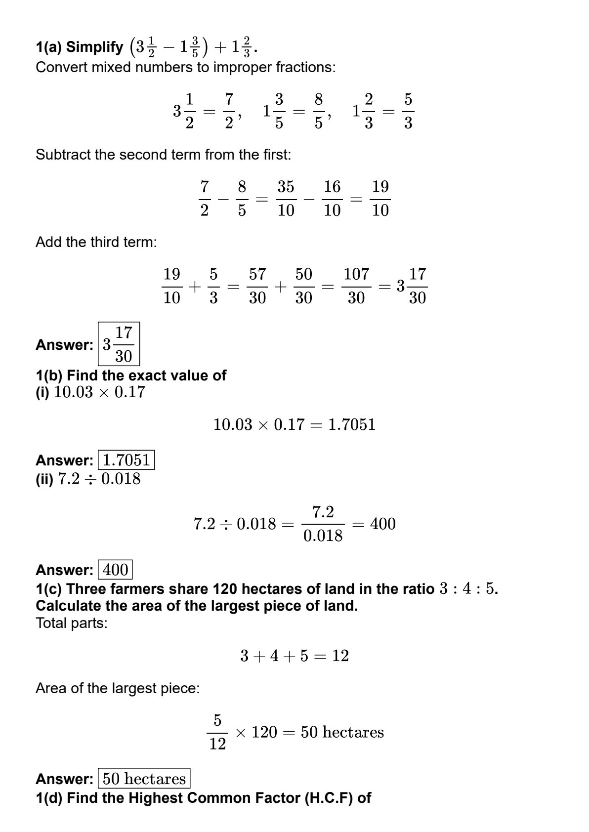 First page of Mathematicsrithmetic and Ratio Notes Zimbabwe