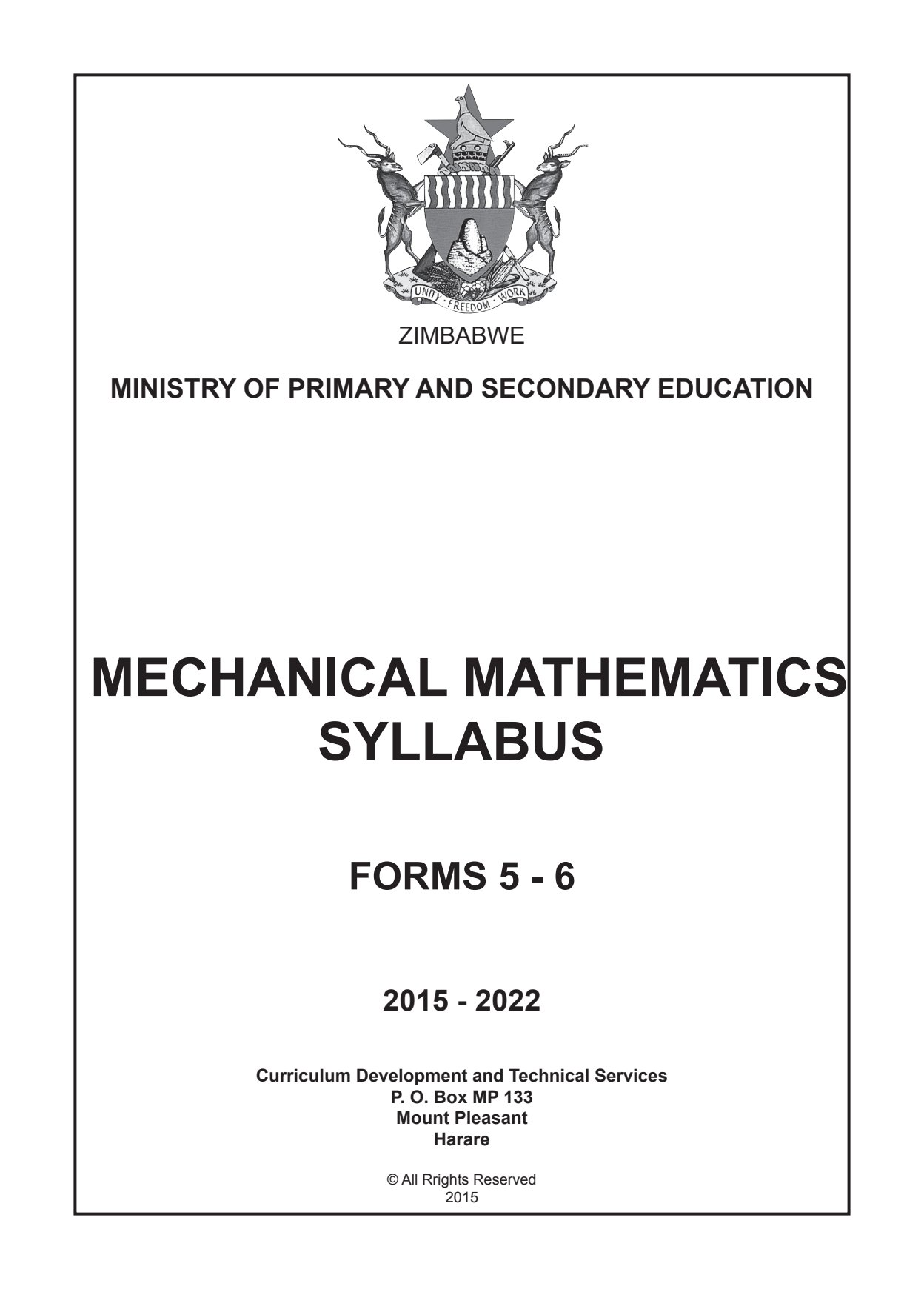 First page of Mechanical Mathematics Syllabus