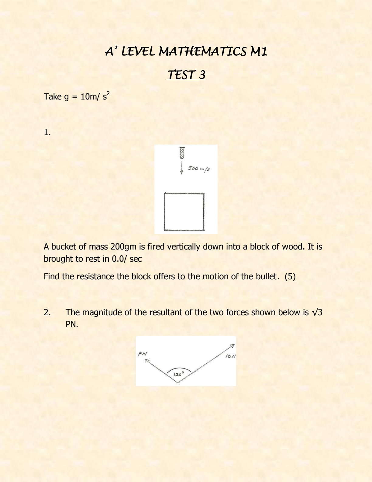First page of Mechanics Test 3