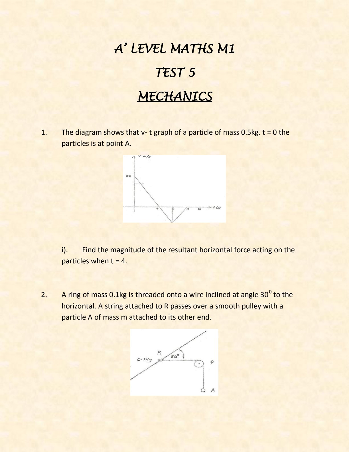 First page of Mechanics Test 5
