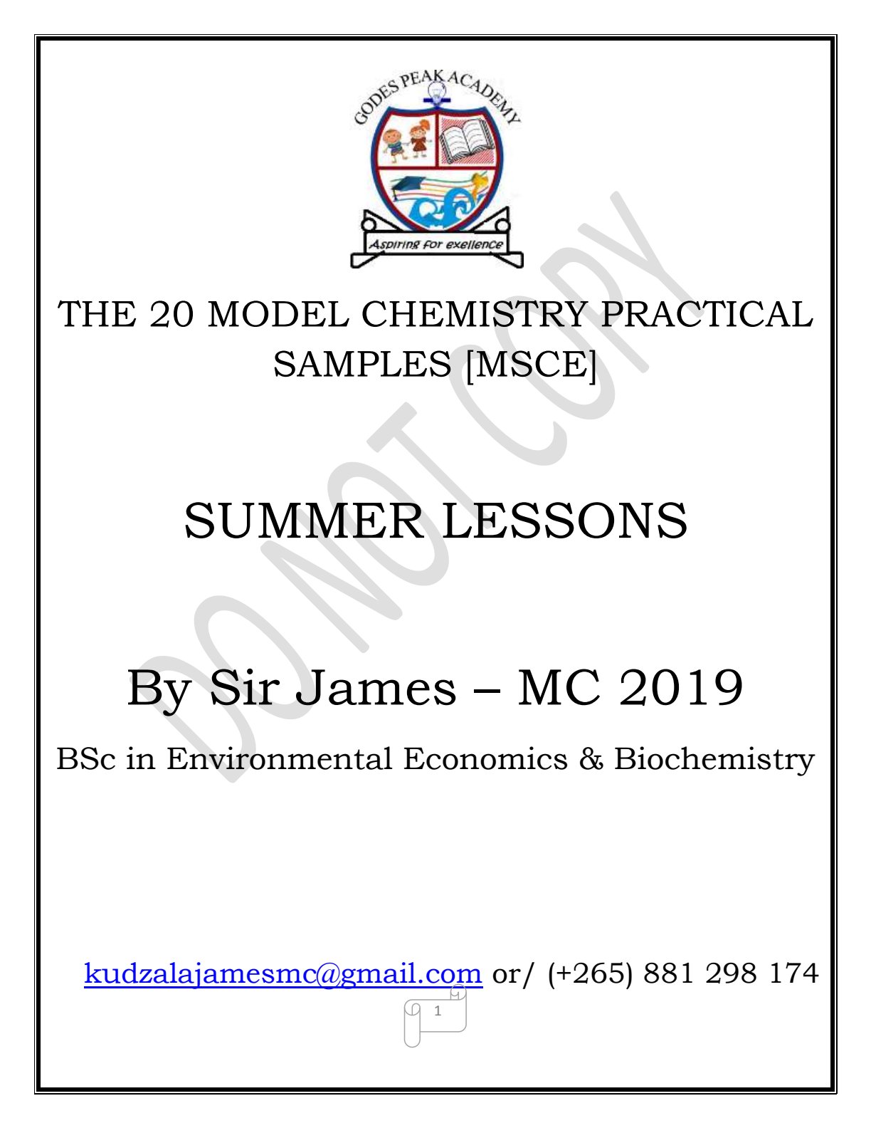 First page of MSCE Chemistry 2019 Study Guide