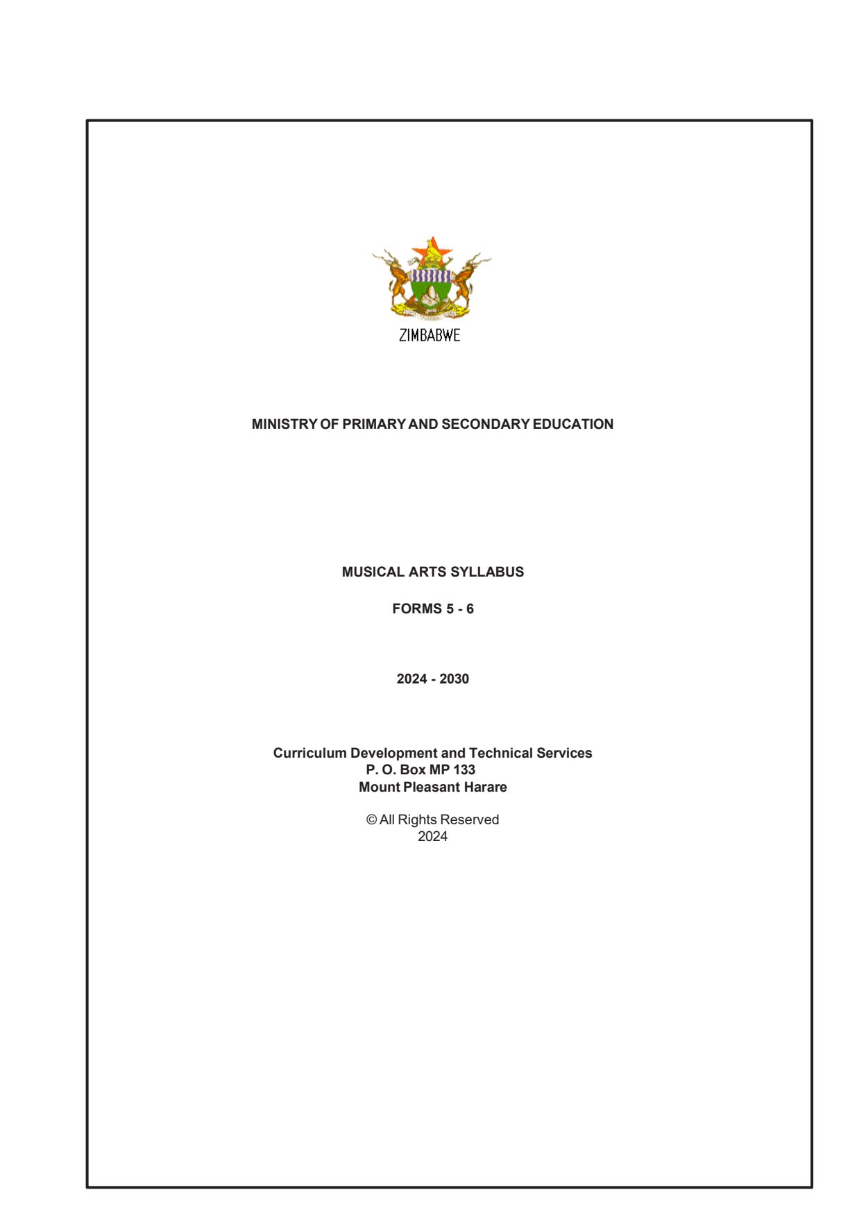 First page of MUSICAL ARTS SYLLABUS FORMS 5-6 2024-2030