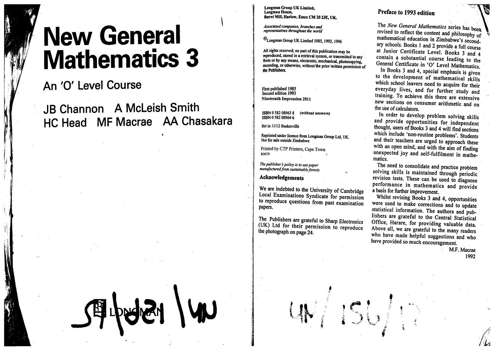 First page of New General Mathematics Book 3 Mathematics O-Level