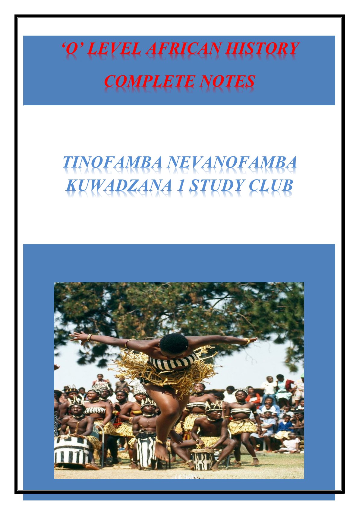 First page of O-Level African History African History Notes Zimbabwe