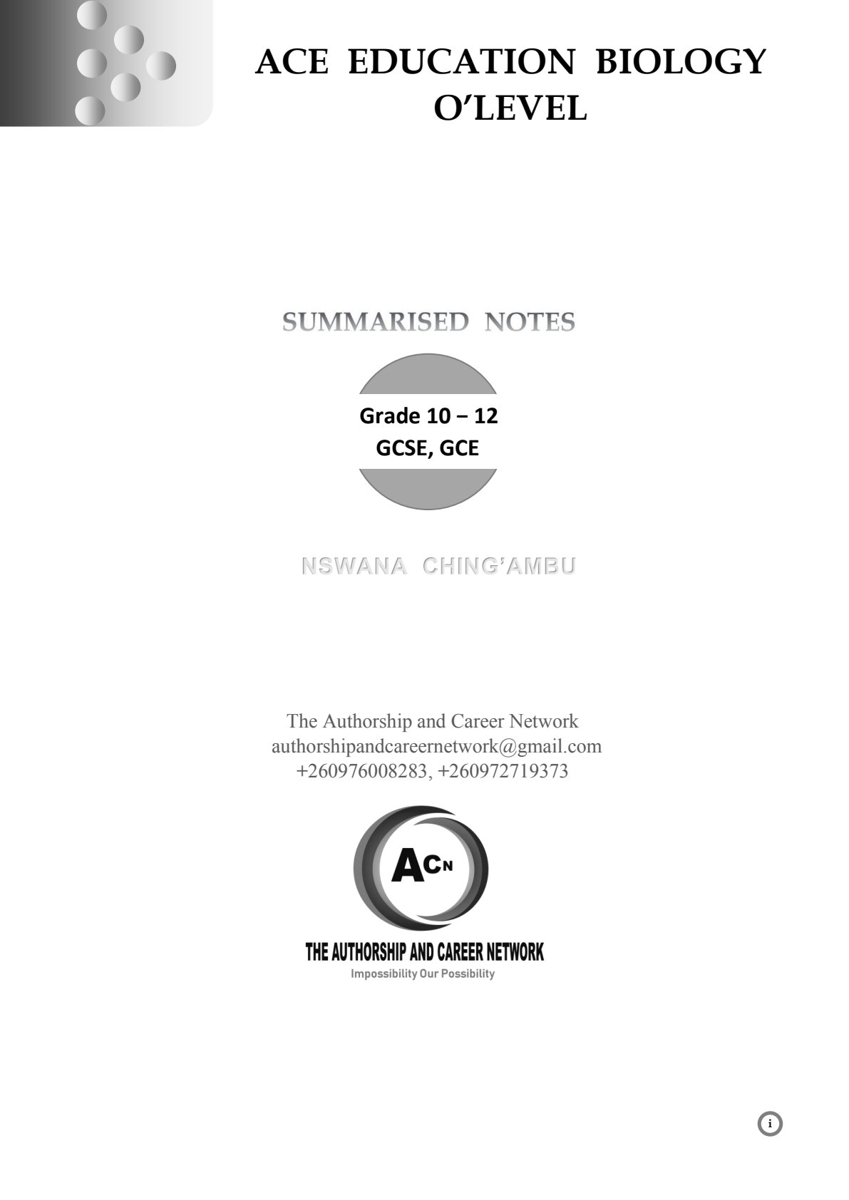 First page of O-Level Biology Notes Zimbabwe