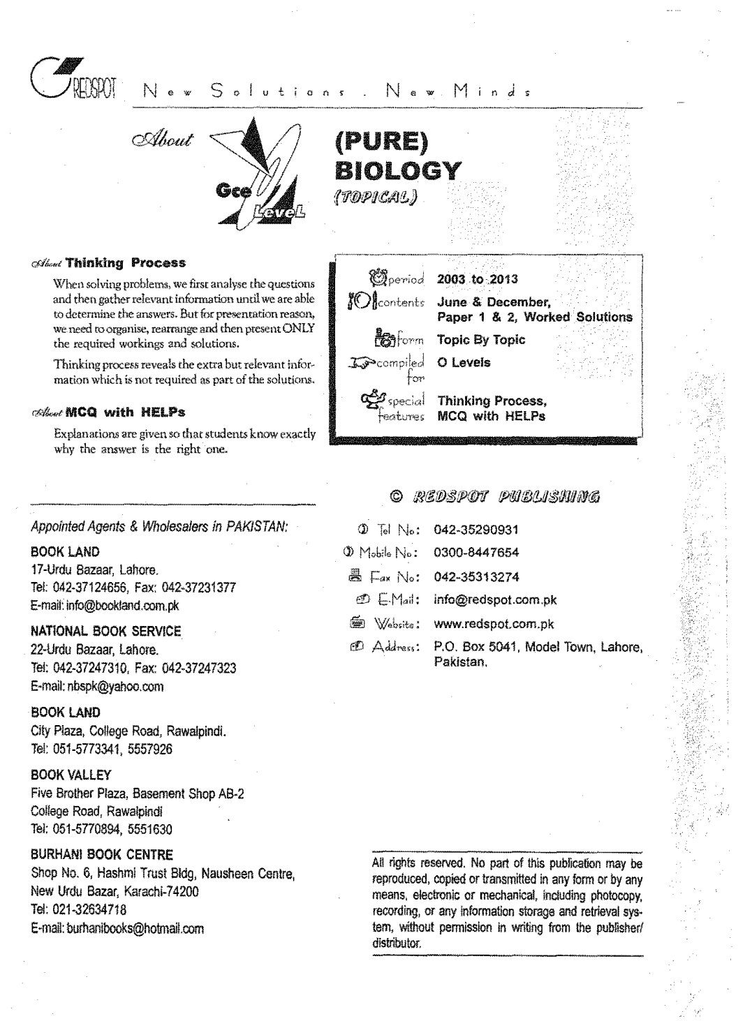 First page of O-Level Biology Redspot 2003-2013 Study Guide