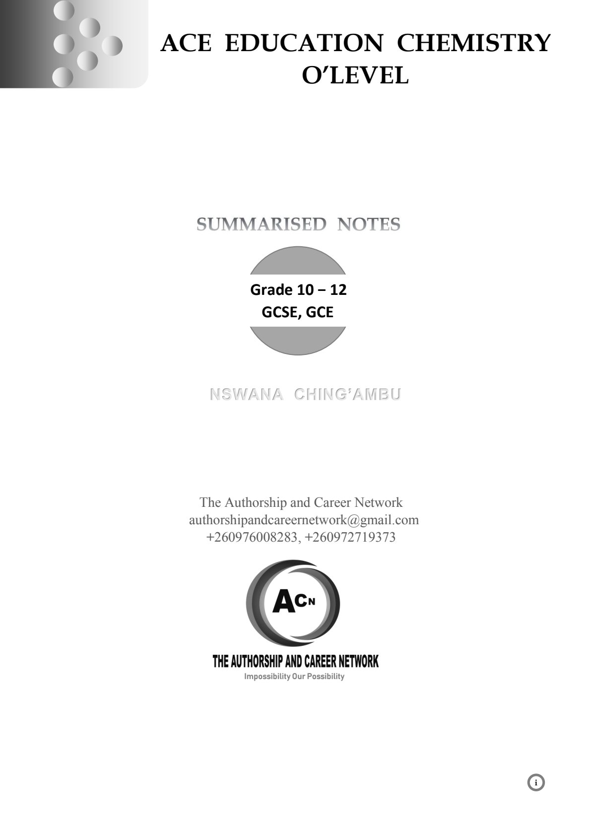 First page of O-Level Chemistry Notes Zimbabwe