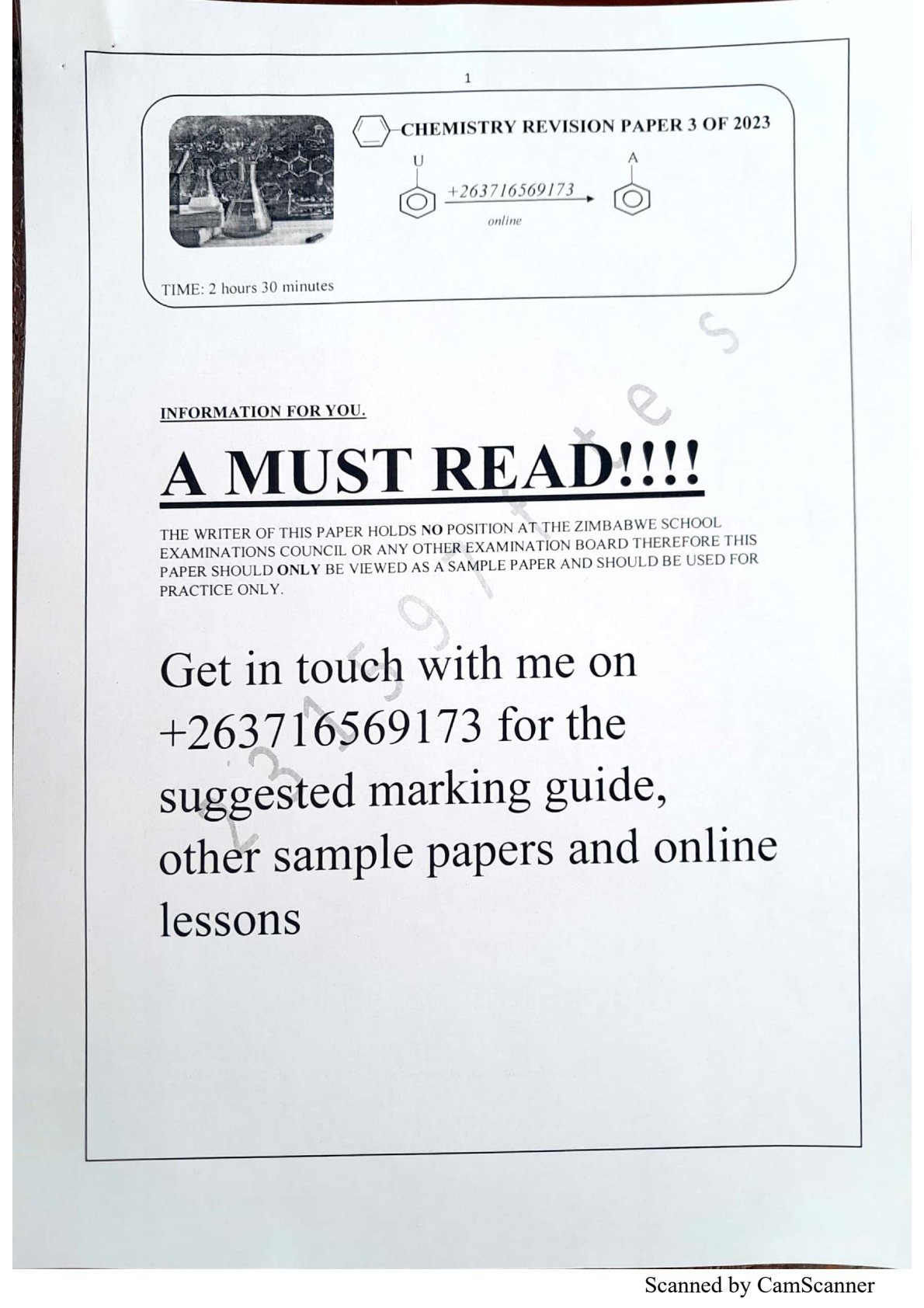 First page of O-Level Chemistry Revision Pack Zimbabwe
