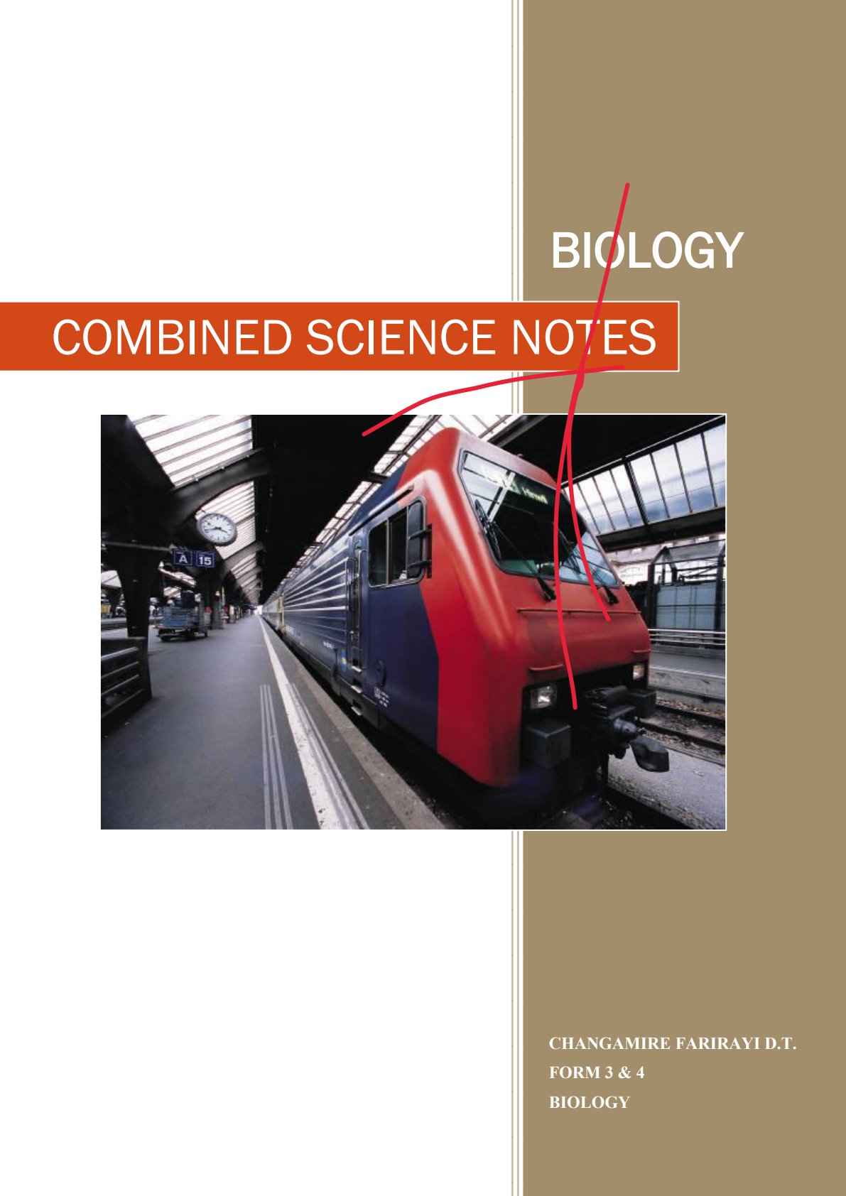 First page of O-Level Combined Science Biology Notes Zimbabwe