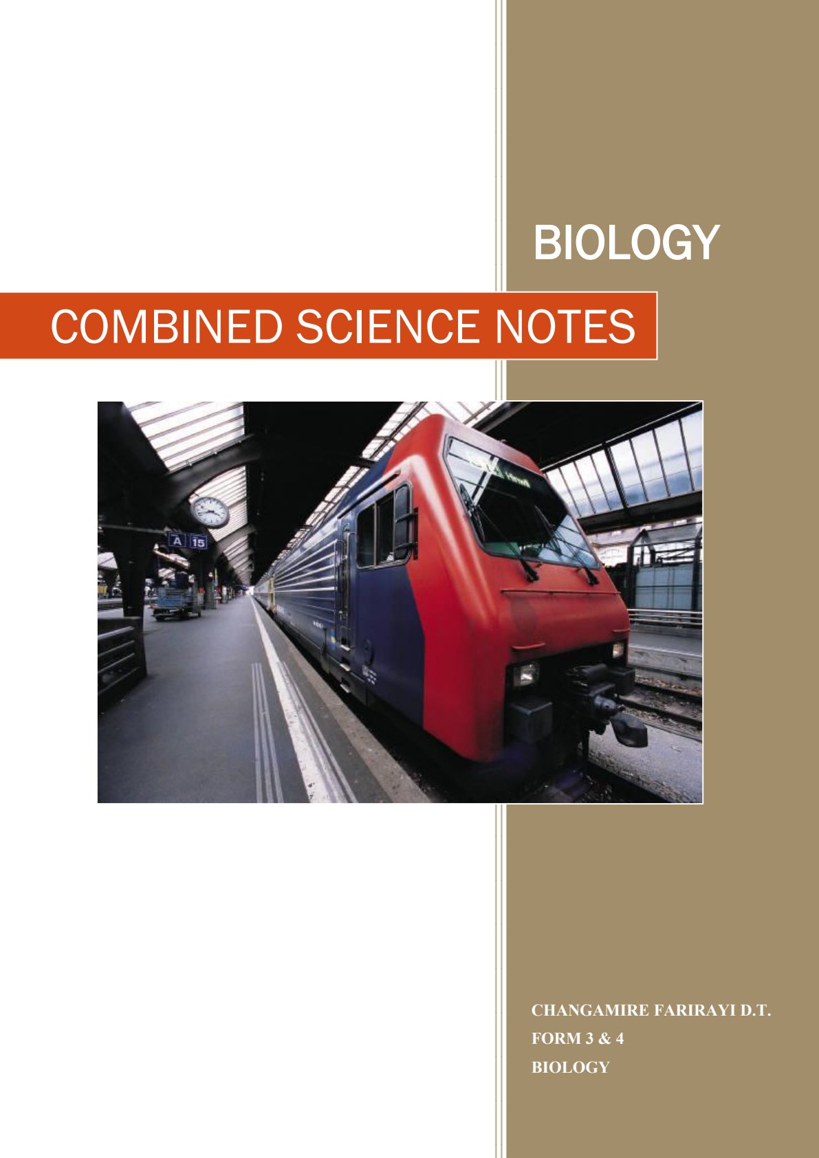 First page of O-Level Combined Science Biology Notes Zimbabwe