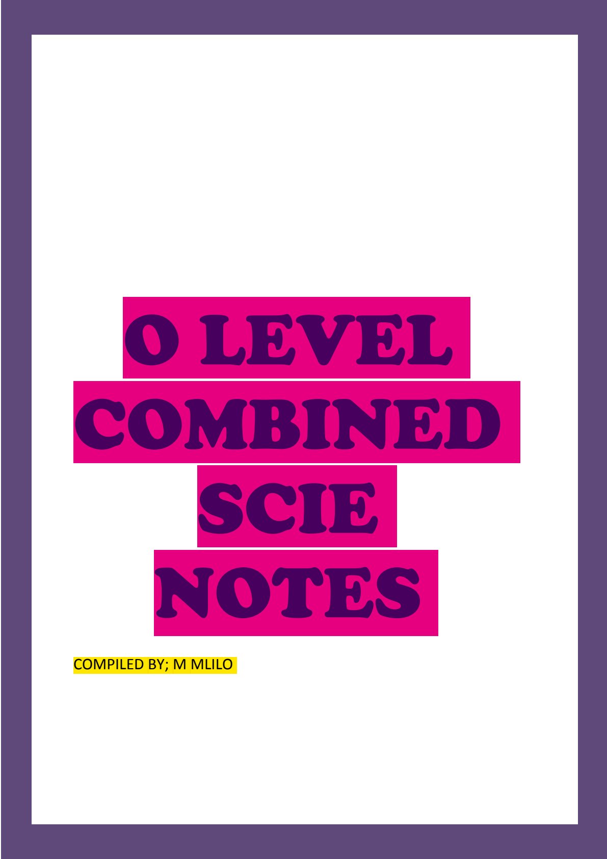First page of O-Level Combined Science Combined Science Notes Zimbabwe