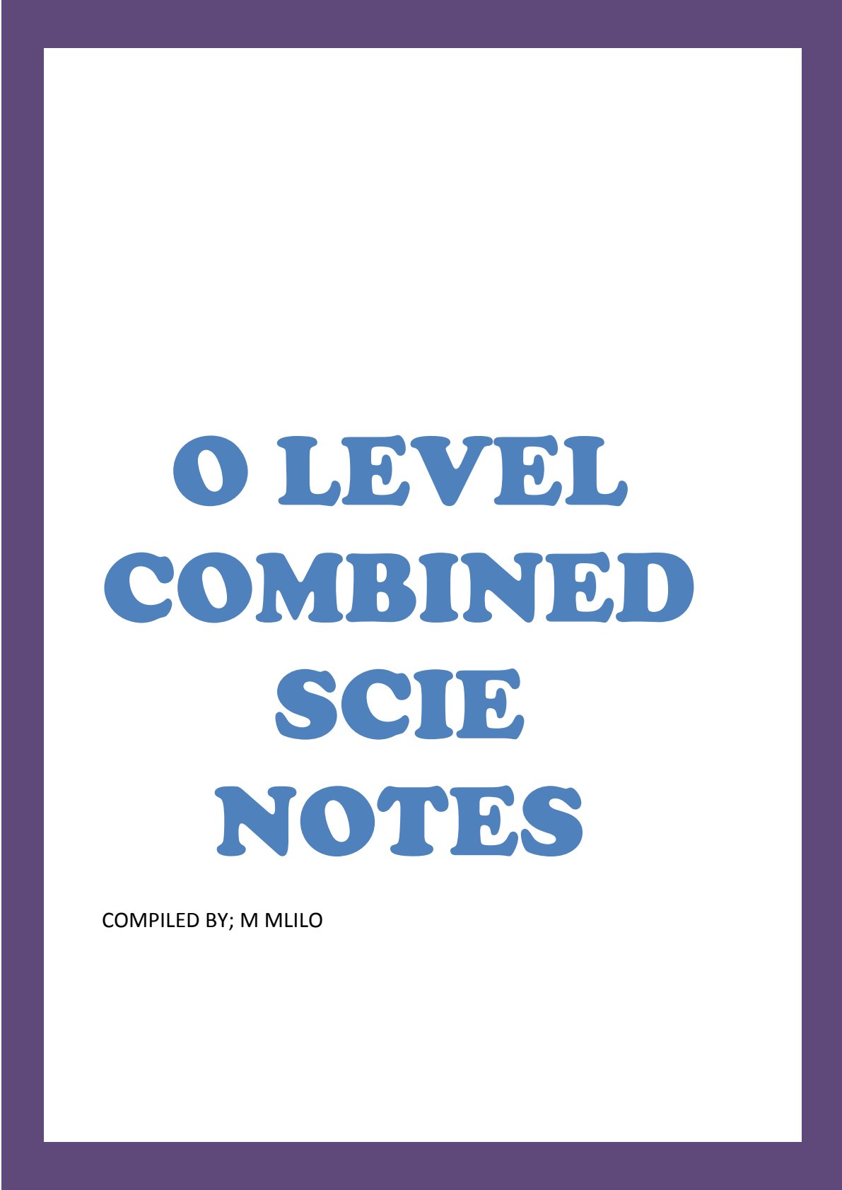 First page of O-Level Combined Science Notes Zimbabwe
