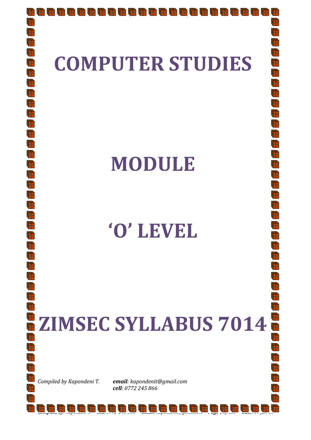 First page of O-Level Computer Science Notes Zimbabwe