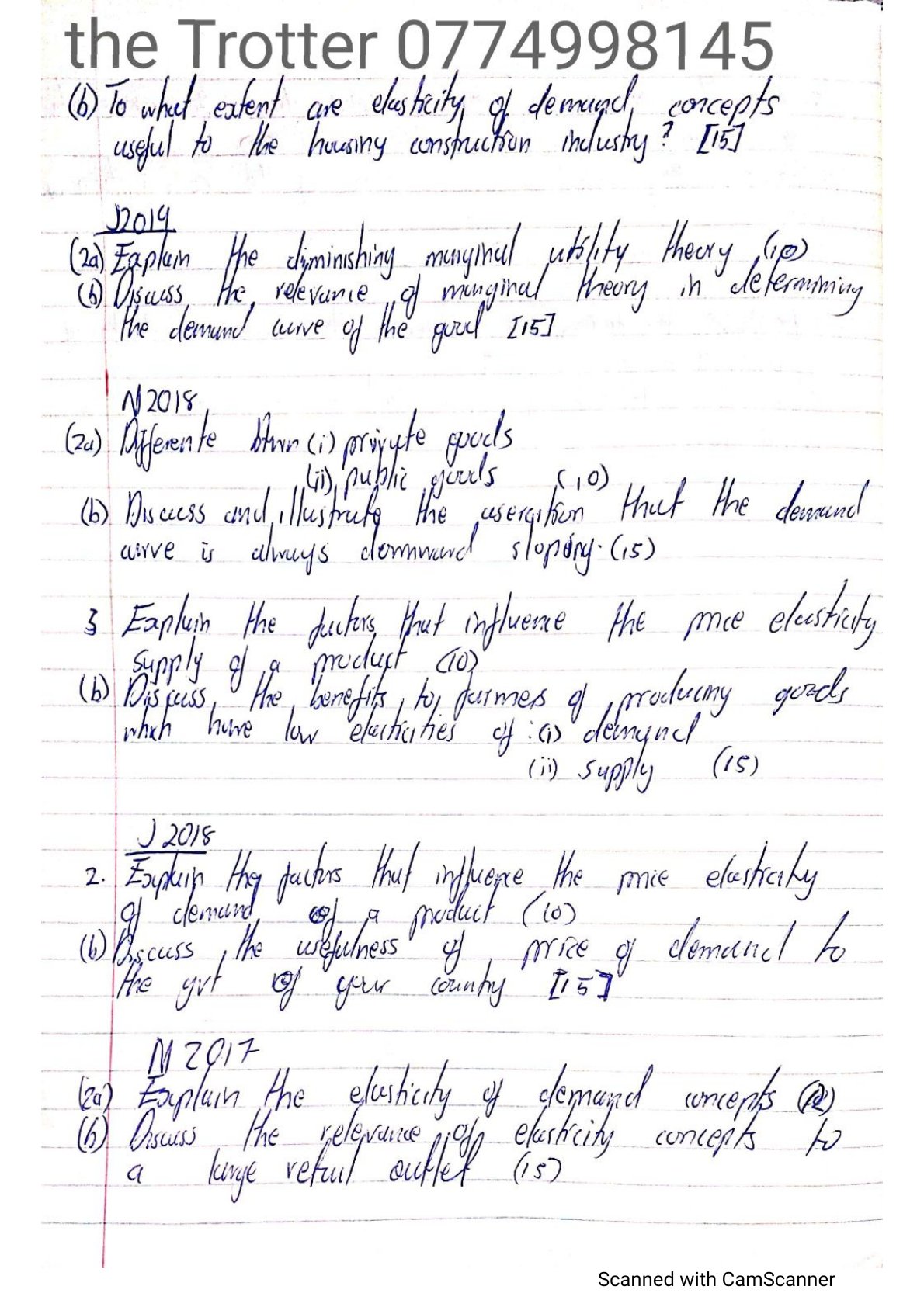 First page of O-Level Economics Elasticity of Demand and Supply Revision Pack Zimbabwe
