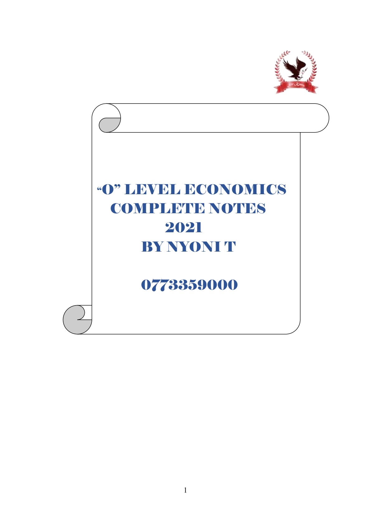 First page of O-Level Economics Notes Zimbabwe