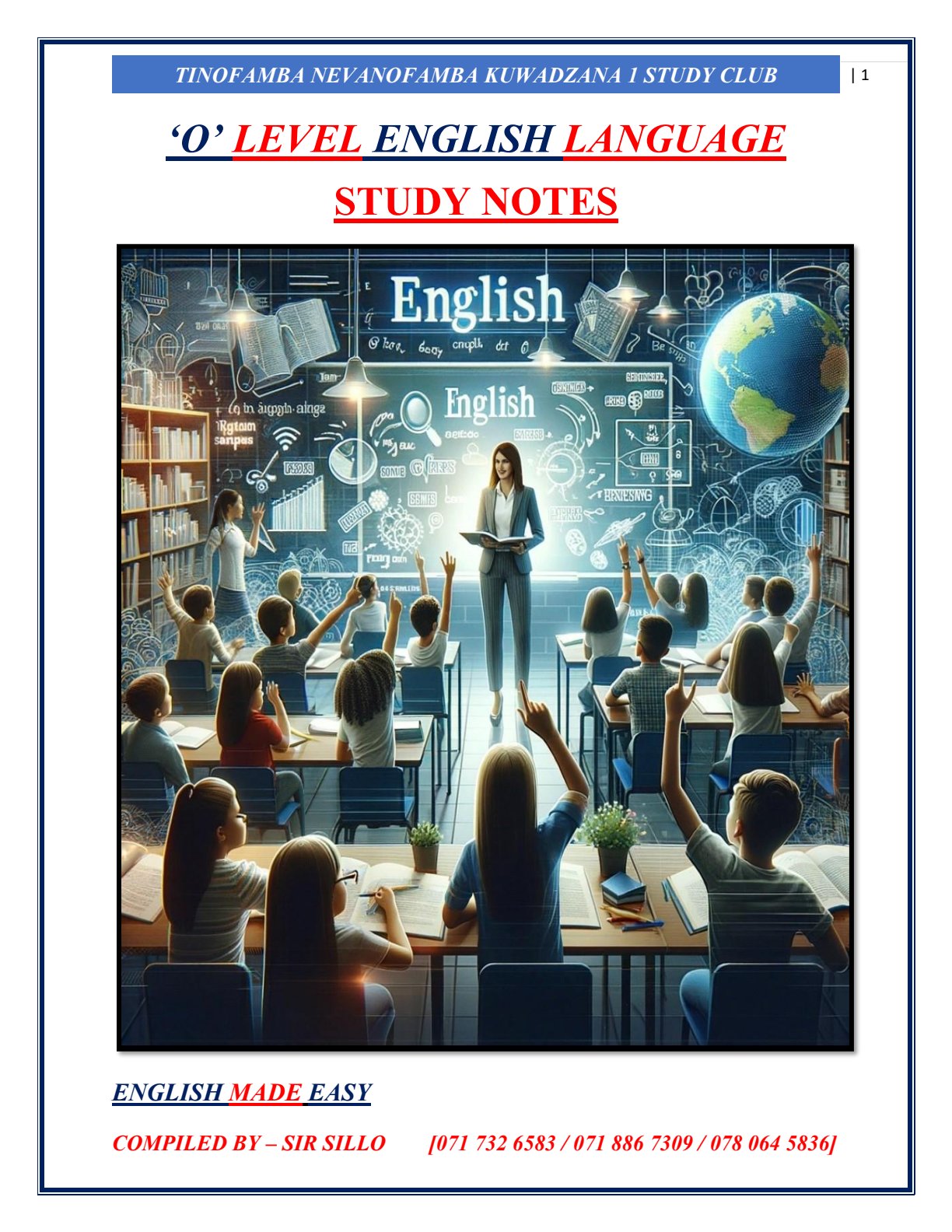 First page of O-Level English Language Notes Zimbabwe