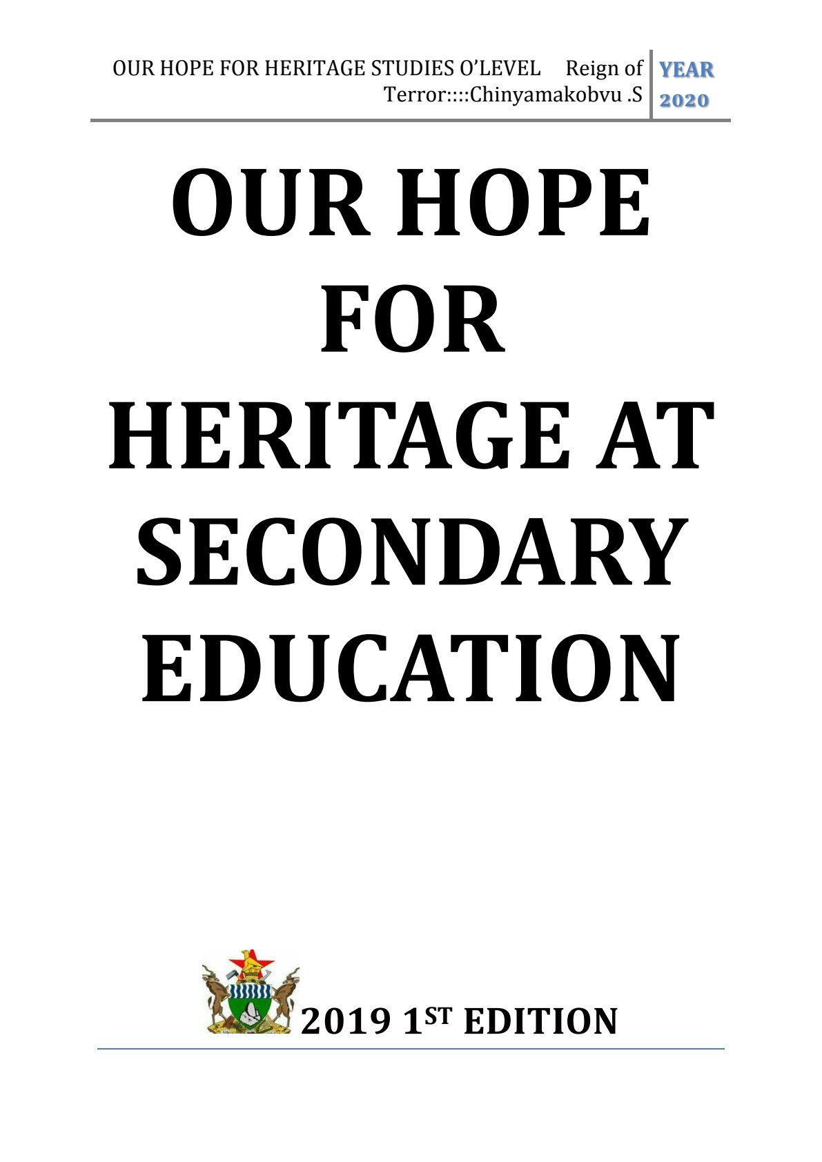 First page of O-Level Family and Heritage Studies Reign of Terror Notes Zimbabwe