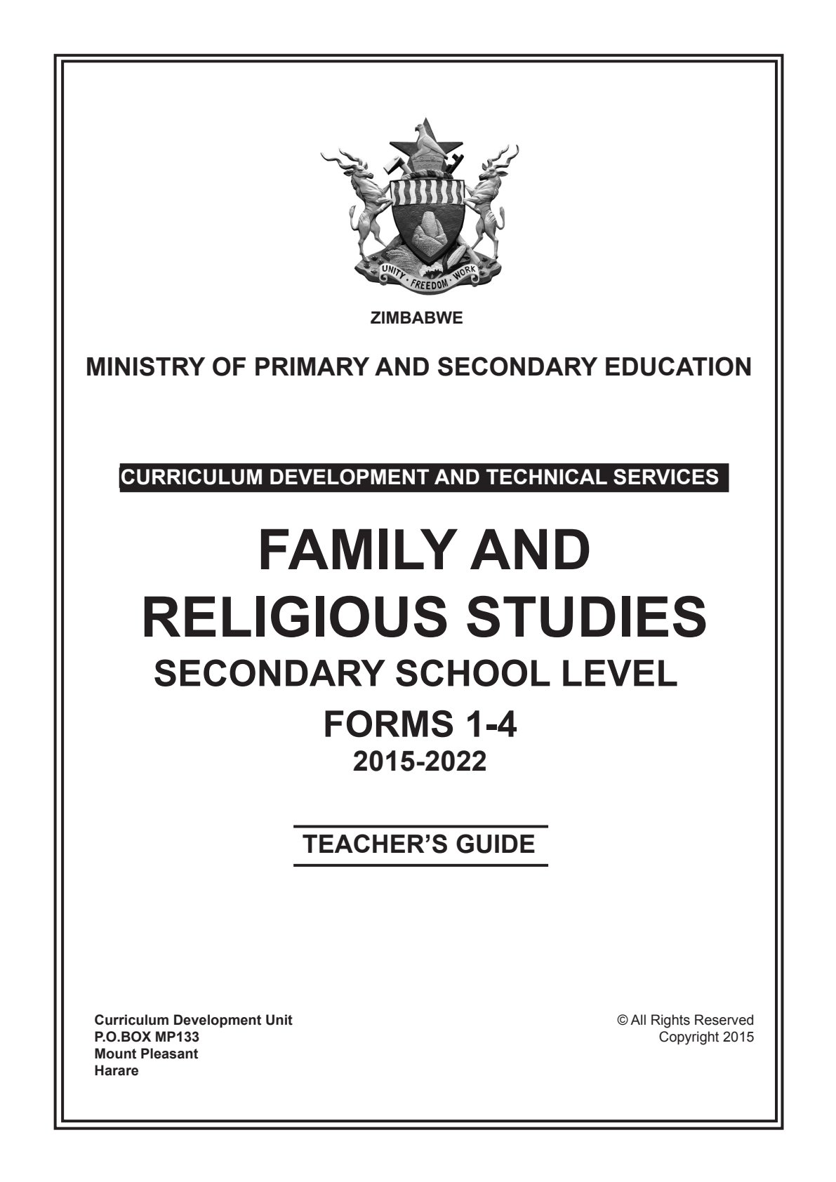 First page of O-Level Family and Religious Studies 2015-2022 Study Guide