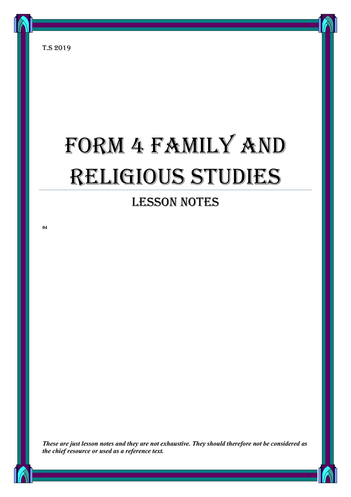 First page of O-Level Family and Religious Studies Notes Zimbabwe