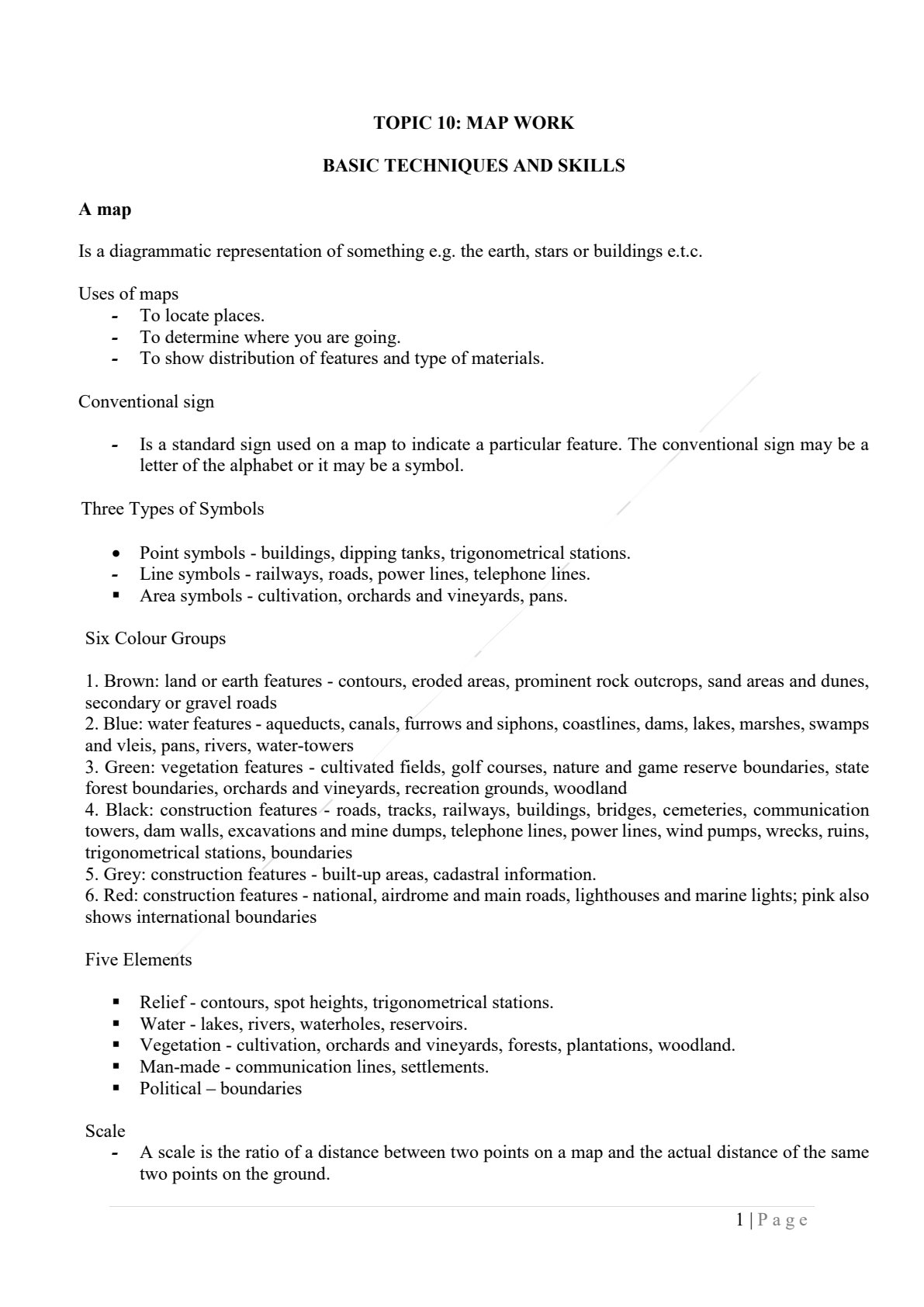 First page of O-Level Geography Map Work Notes Zimbabwe