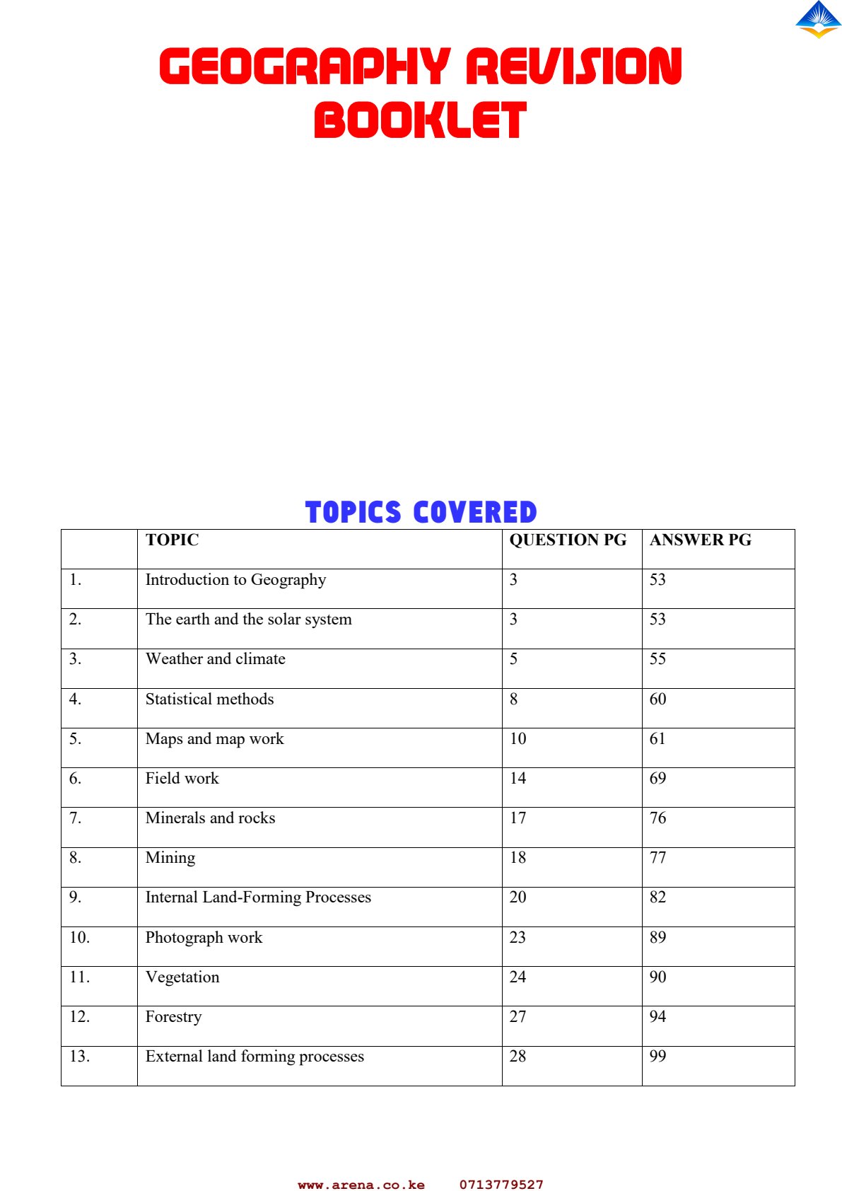 First page of O-Level Geography Revision Pack Zimbabwe