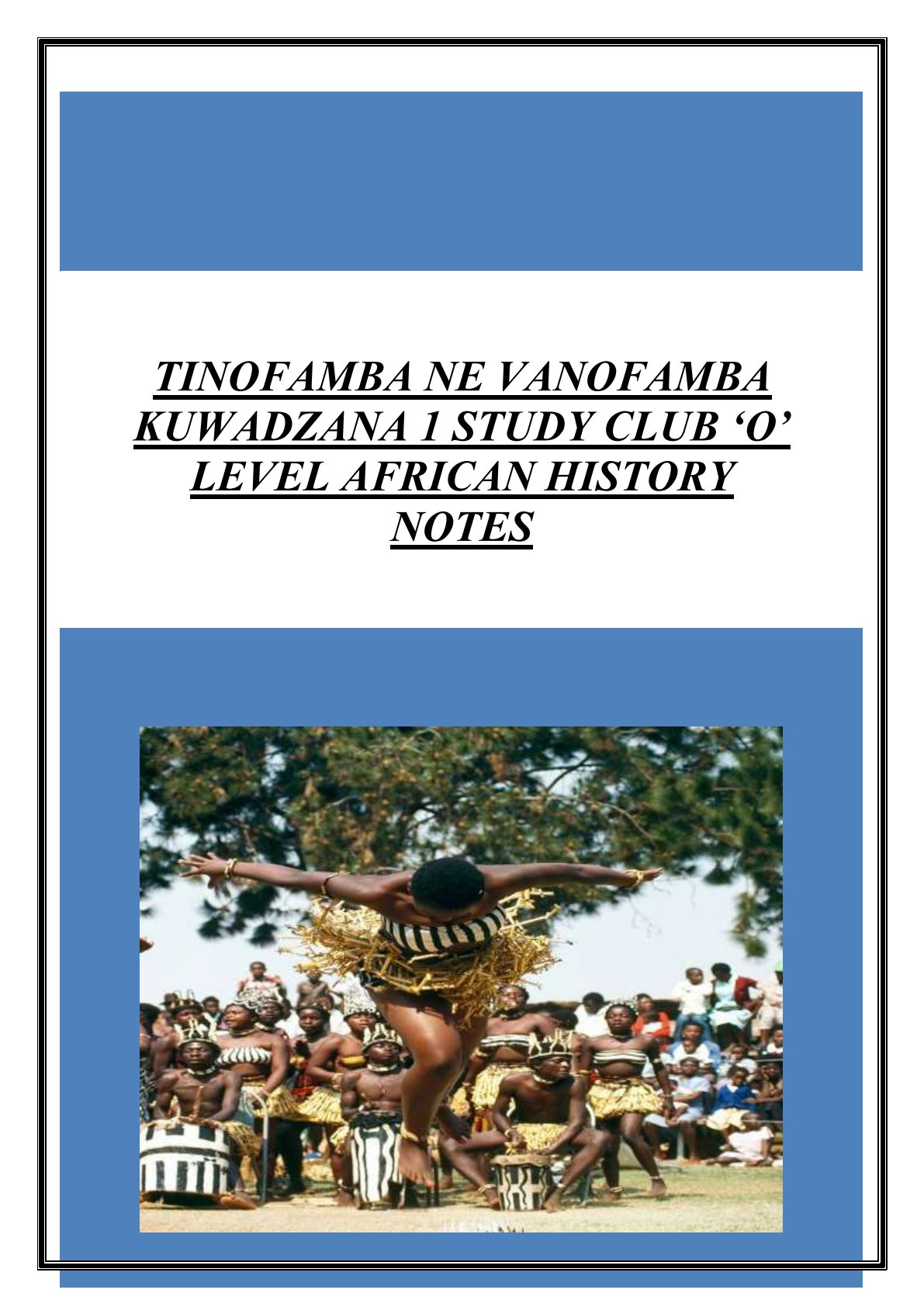 First page of O-Level History African History Notes Zimbabwe