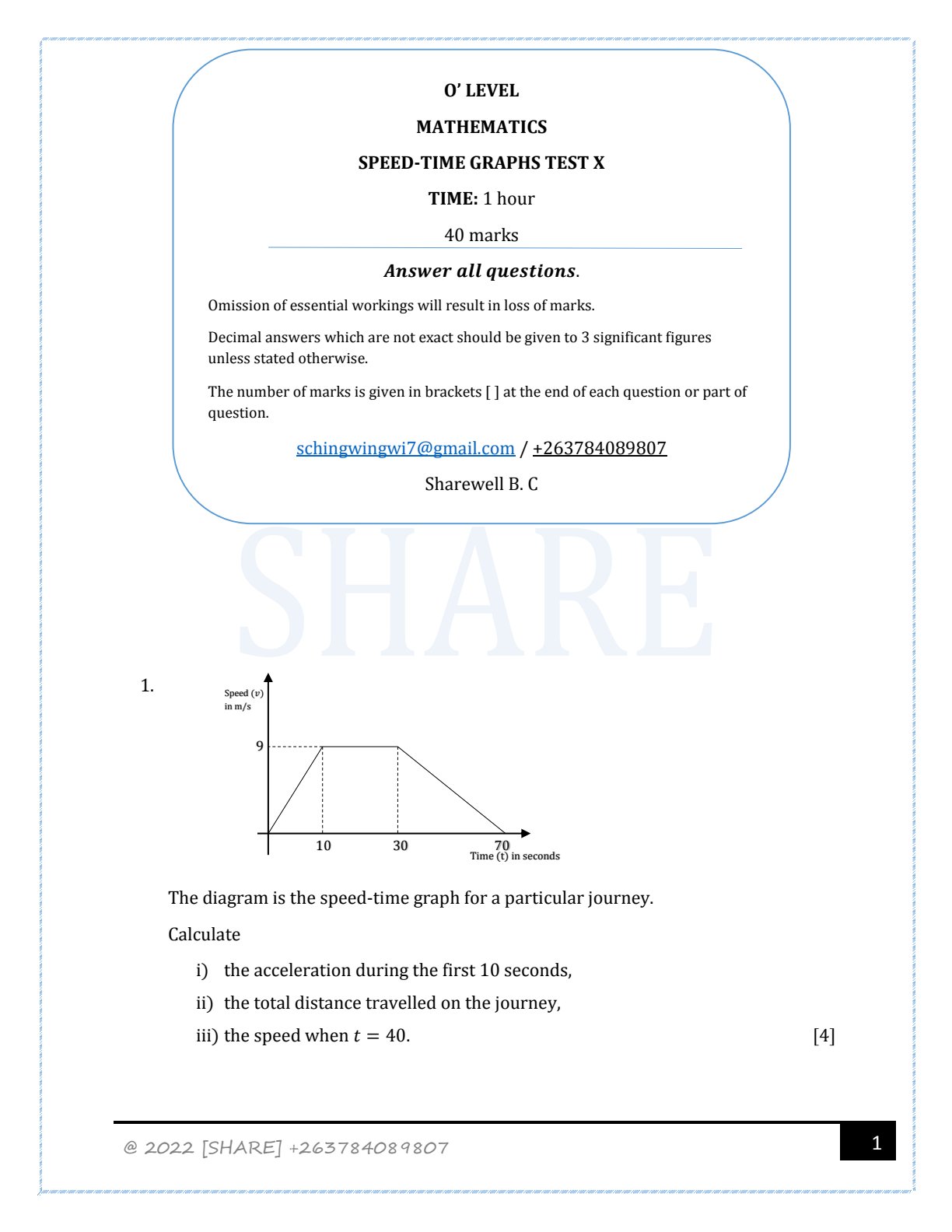 First page of O-Level Mathematics 2022 Question Paper