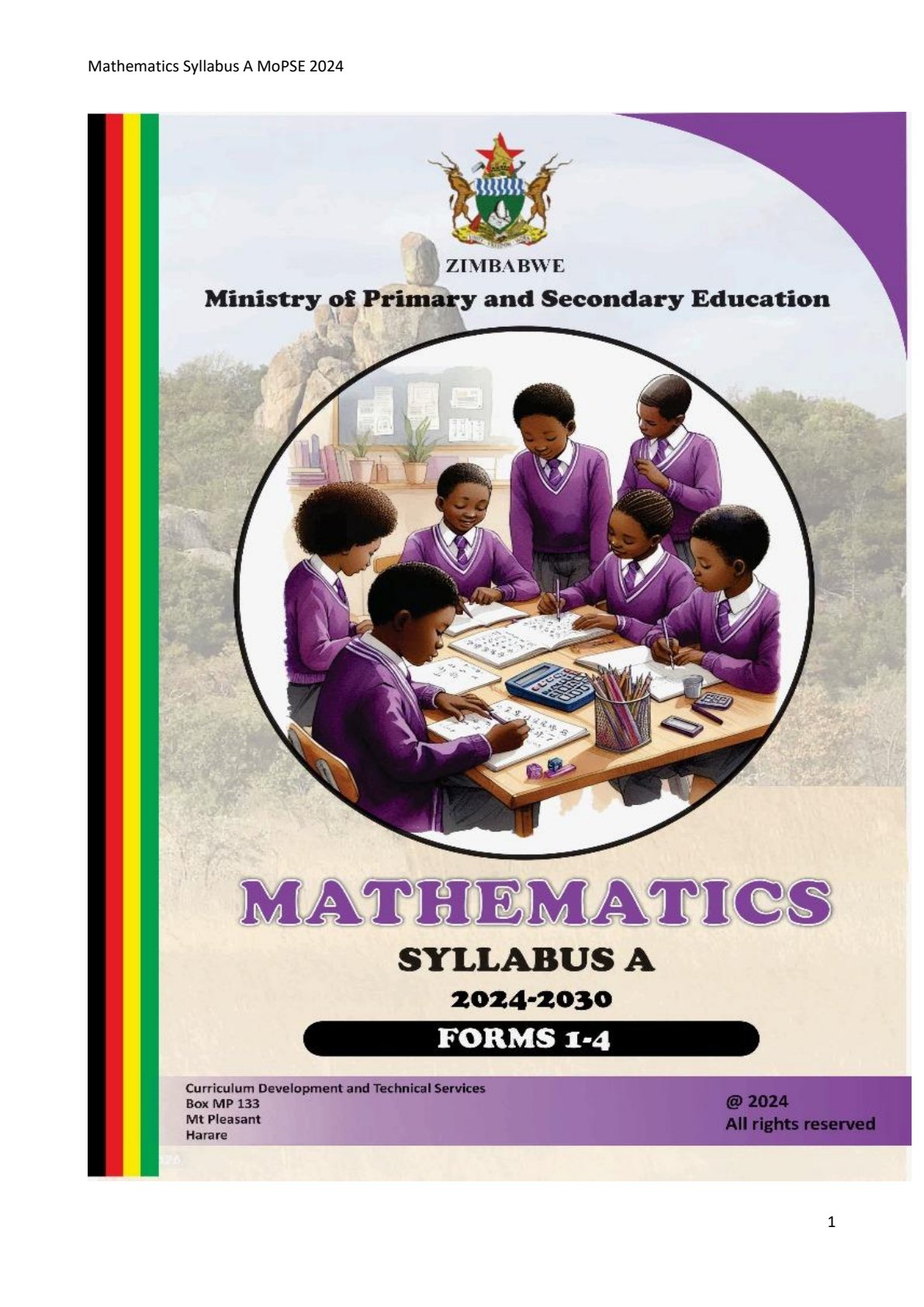 First page of O-Level Mathematics 2024 Syllabus