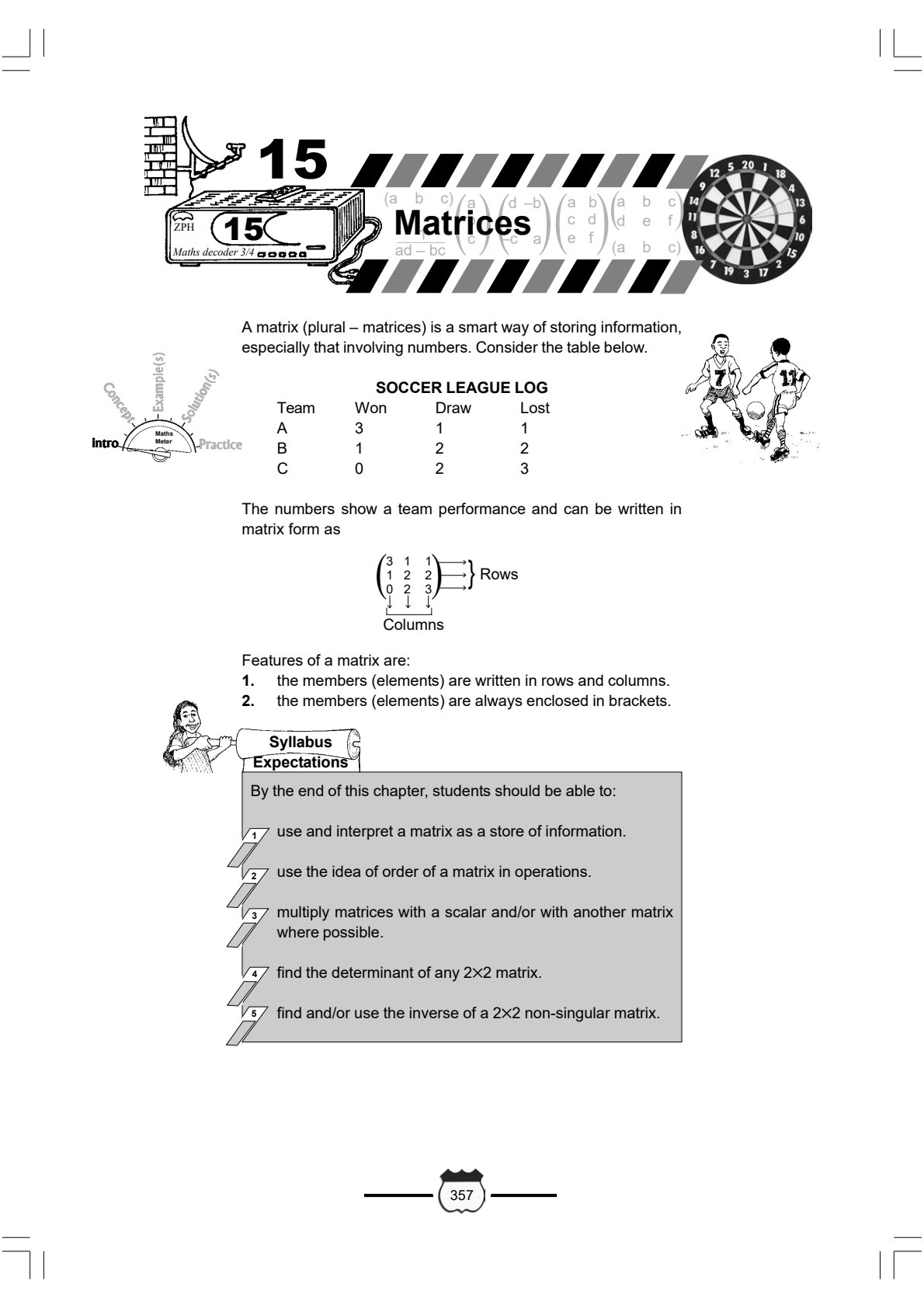 First page of O-Level Mathematics Matrices Notes Zimbabwe