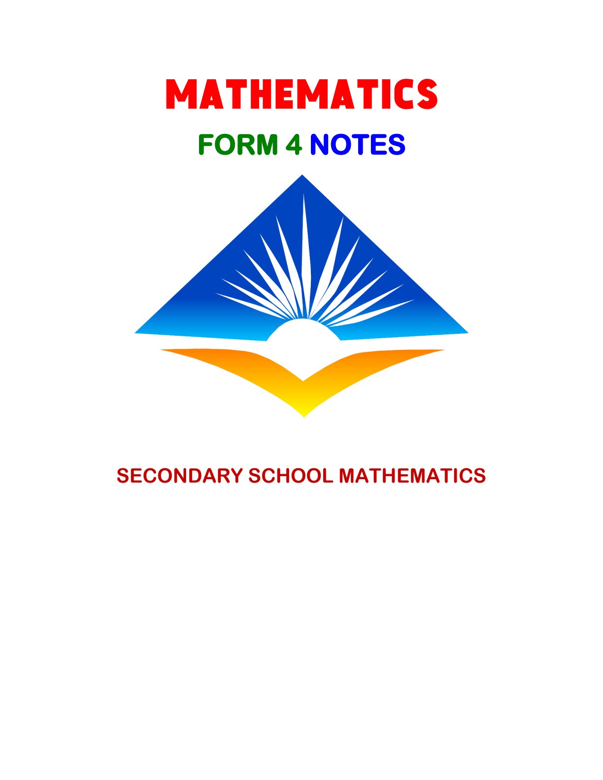 First page of O-Level Mathematics Notes Zimbabwe