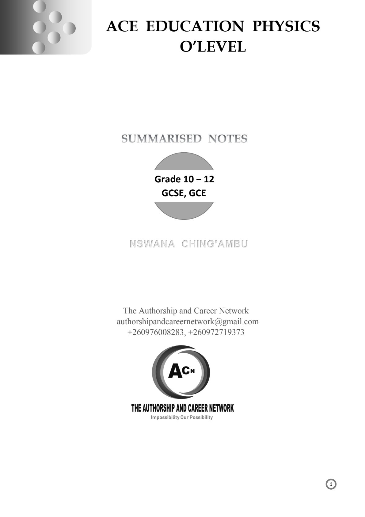 First page of O-Level Physics Notes Zimbabwe
