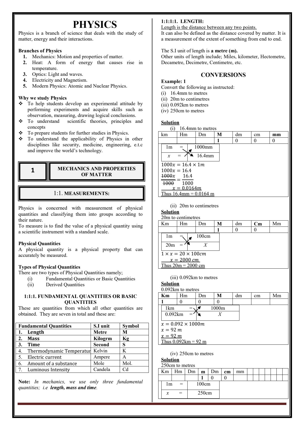 First page of O-Level Physics Notes Zimbabwe